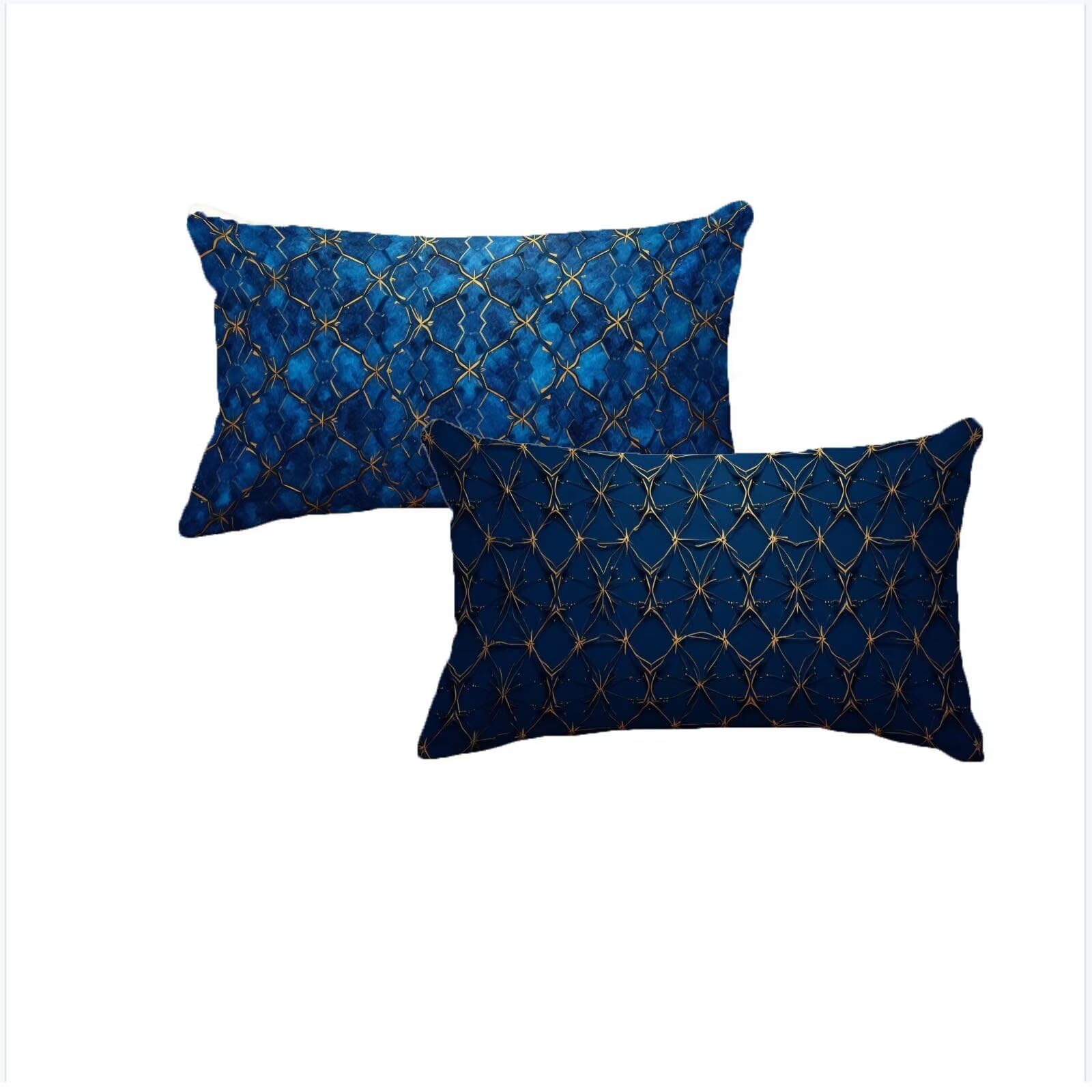 Housse coussin 40x70 velours bleu au motif géométrique chic pour un canapé élégant