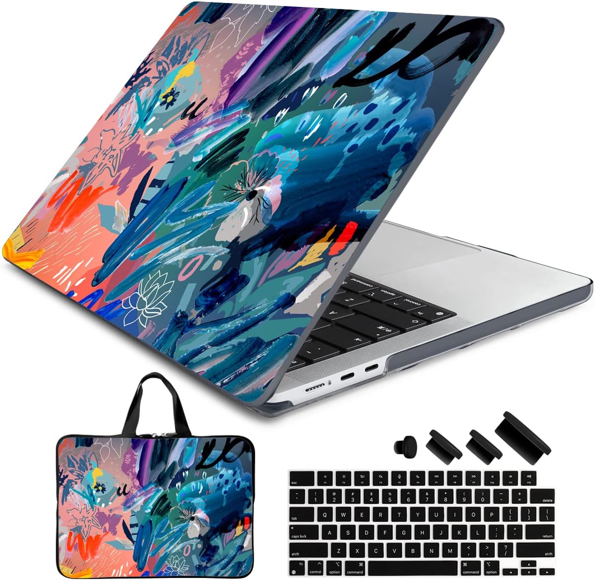 DONGKE for 13.6 Inch MaBook Air M2 Case 2022 A2681, 4 in 1 Bundle Crystal Plastic Hard Shell Cover & Sleeve Bag & Keyboard Cover for M2 2022 MacBook Air 13 Inch, Graffiti