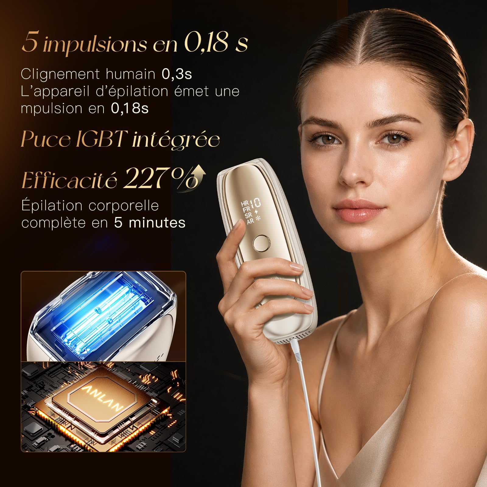 ANLAN 26J Épilateur Lumière Pulsée avec Refroidissement Saphir Epilateur Laser 10 Niveaux et 4 Modes Lumiere Pulsee Epilation IPL pour Corps, Visage, Maillot – Femme & Homme