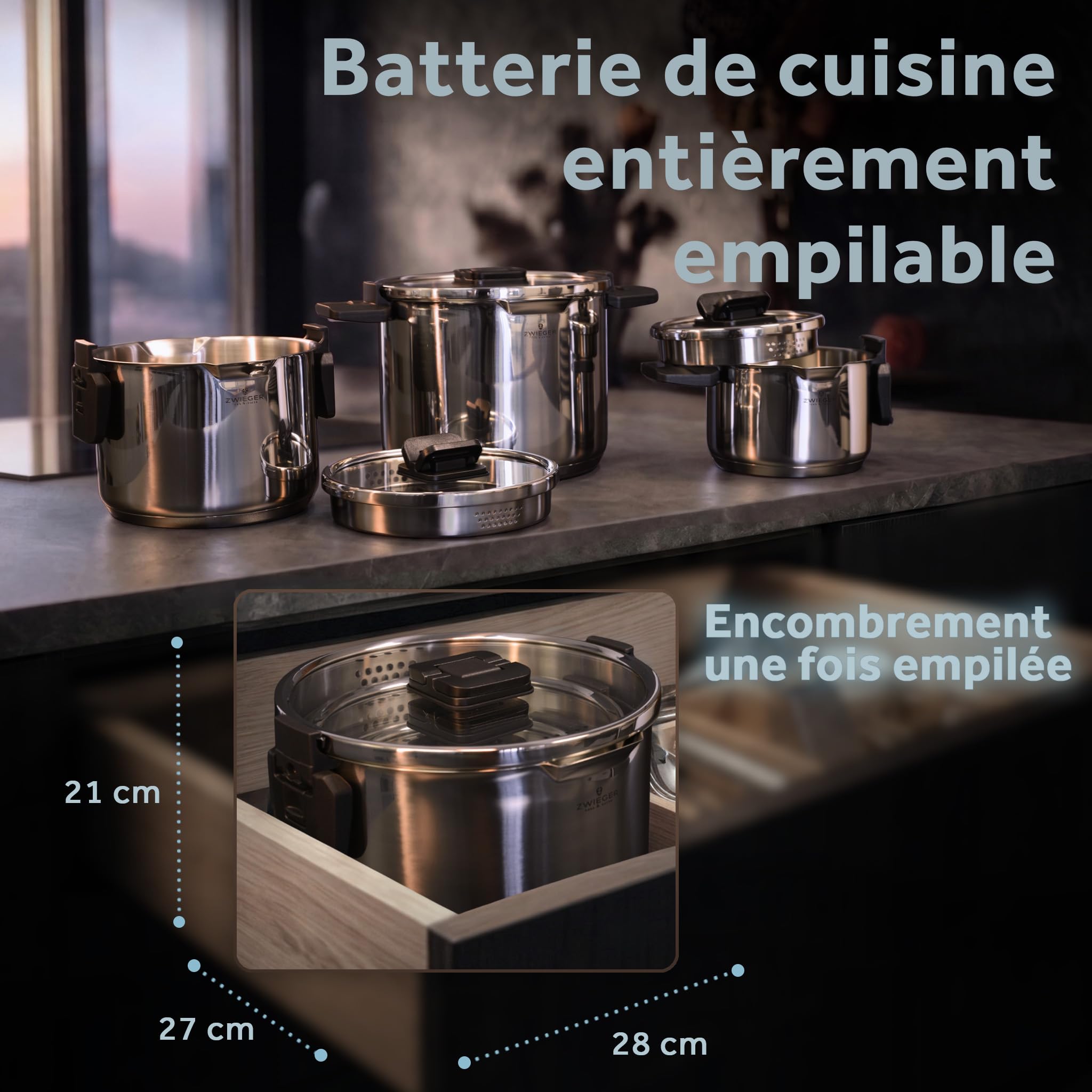 ZWIEGER Lot de Faitouts Inox 18/10 – Batterie de Cuisine Induction 6 pièces