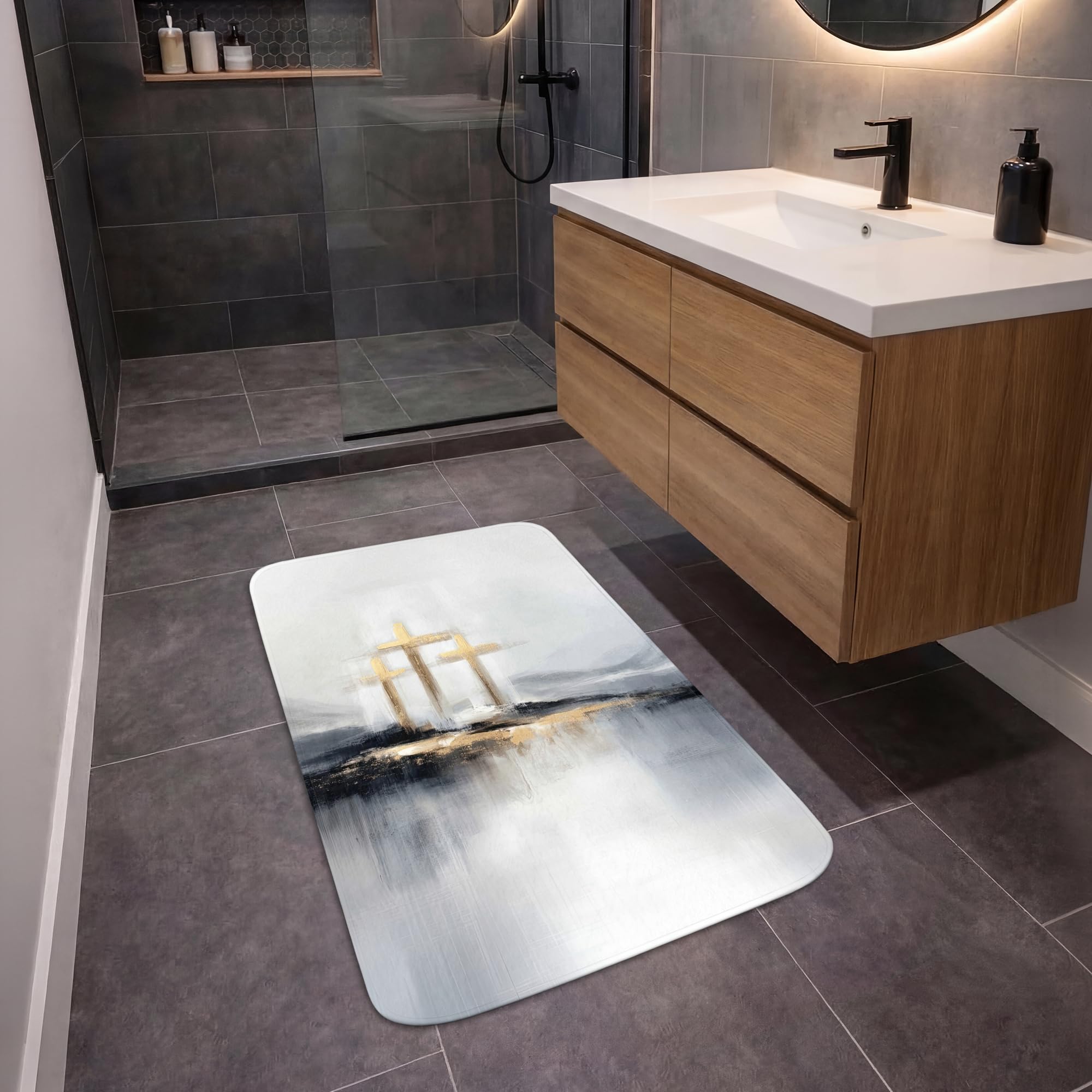 Alfombra Baño Rectangular 60x90 cm Decoracion Bathroom Mat Non Slip Shower Lavable Antideslizante Alfombrilla Tapete Banheiro Abstracto - Pintura - Cristianismo - Cruz