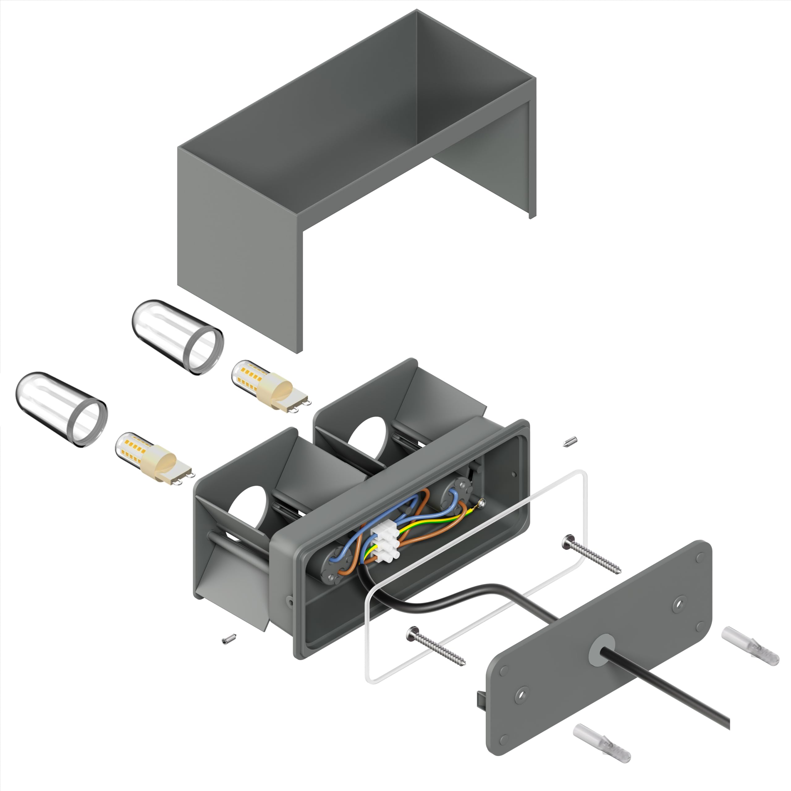 ledscom.de 2x Wandleuchte CUBEL für außen, IP65, Up-/Downlight, grau matt, eckig, 2x G9 max. 10W