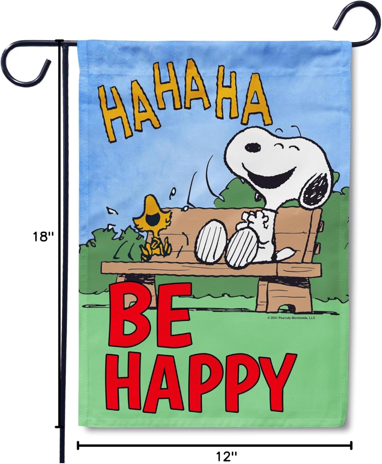 Flagology, PEANUTS Be Happy Snoopy Spring Garden Flag 12" x 18", Officially Licensed PEANUTS, Outdoor Spring Decor