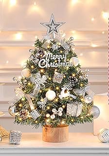 クリスマスツリー 卓上 おしゃれ ミニツリー 北欧 LEDライト付き 45cm 60cm 飾りつけ 組立簡単 電池式 卓上ツリー 小さめ 金 クリスマス 飾り 置物 雰囲気満々 ギフト 部屋 商店 (ぎんはくしょく,45cm)