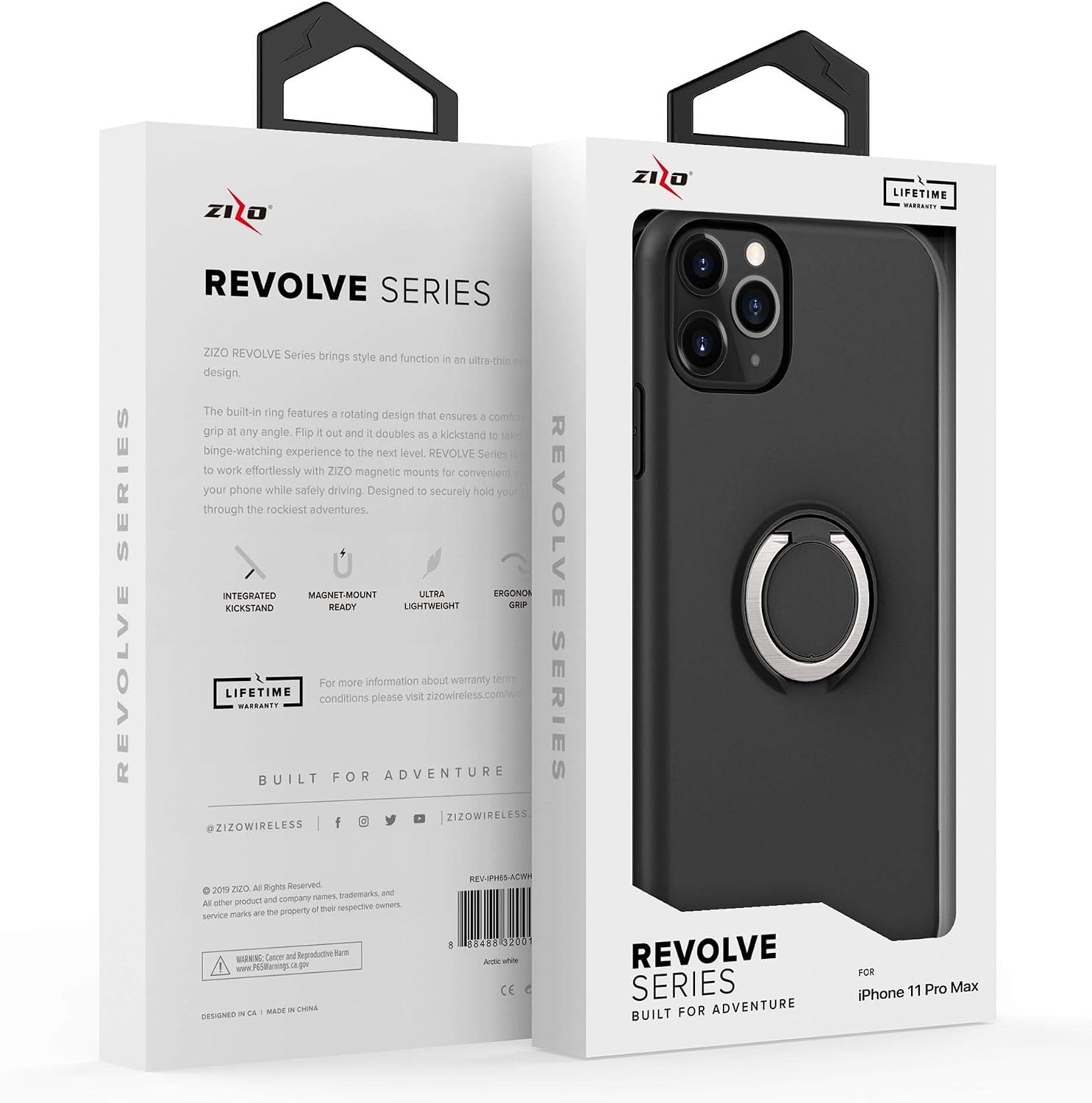 ZIZO Revolve Series for iPhone 11 Pro Max Case - Ultra Thin Ring Holder, Kickstand, Built in Magnetic Mount Support - Magnetic Black