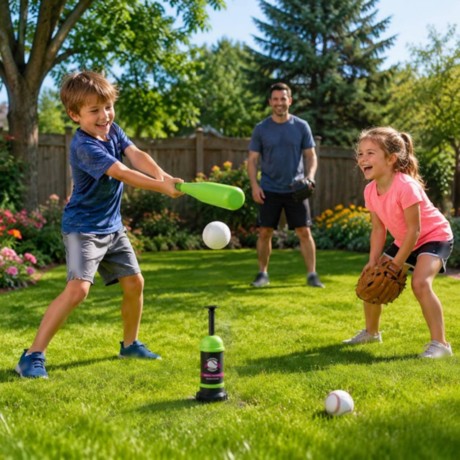 Gralara Kit Baseball con Mazza a Pressione Set Gioco Baseball con Palline Coordinazione Occhio-Mano per Dai 3 Anni in Su