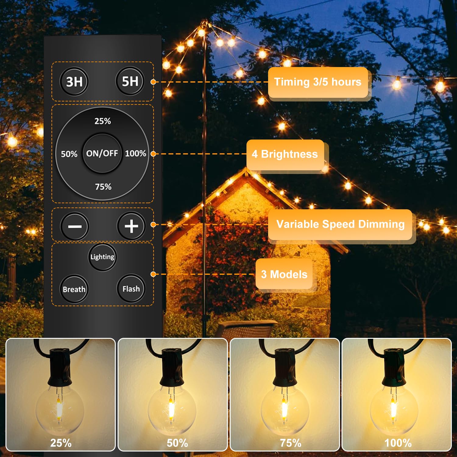 Catena Luminosa Esterno - 30m 37+2 G40 LED Lampadine Luci da Esterno Giardino IP44 Impermeabile Infrangibile Catene Luminose Esterni Decorative per Terrazzo Partito Balcone (30m 37+2 con Dimmer)