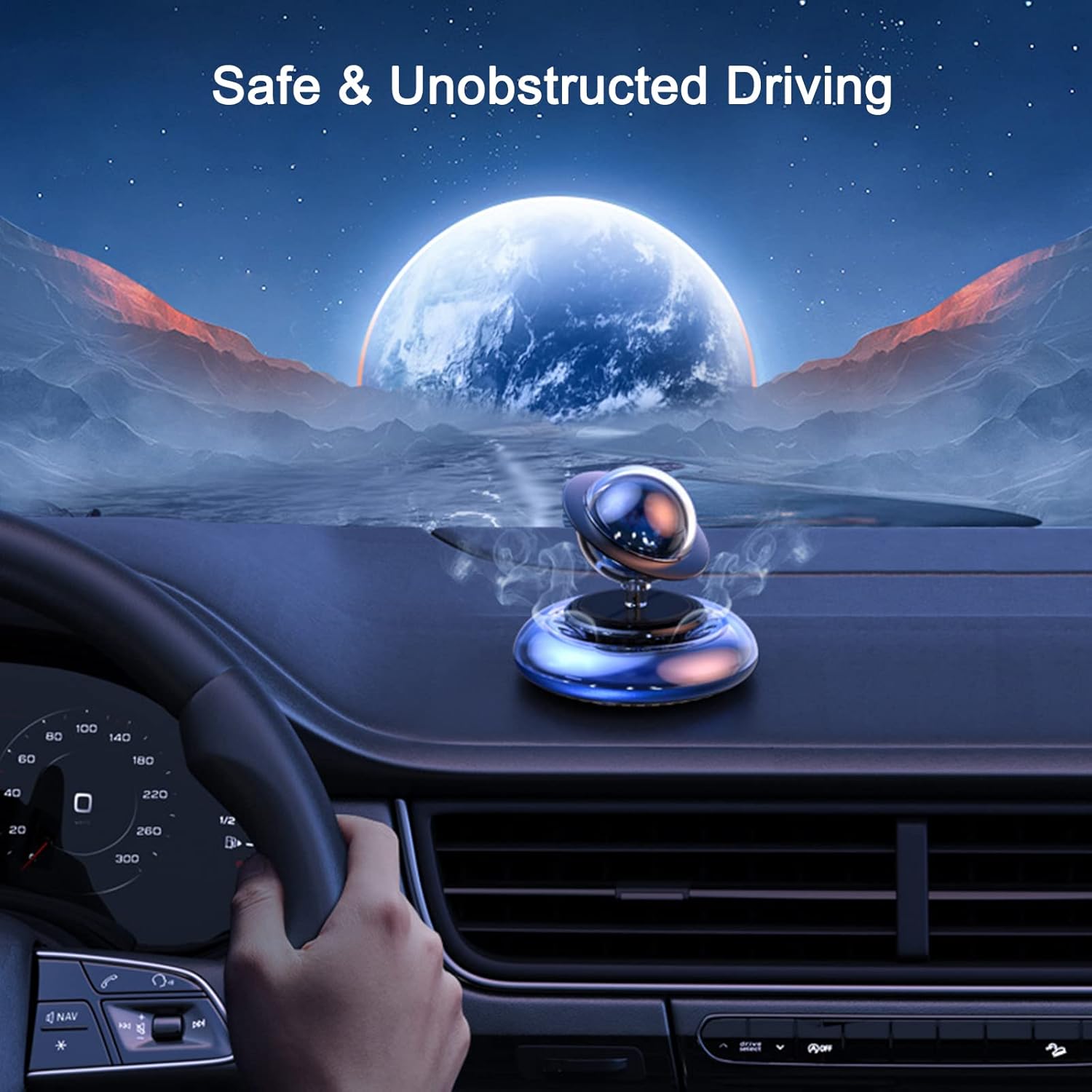 Car Air Fresheners Alloy Solar Energy Rotating Car Diffuser Planet Car Perfume with Long-lasting Aromatherapy Pad Car Decoration Interior Accessories For Car Home Office (Blue)