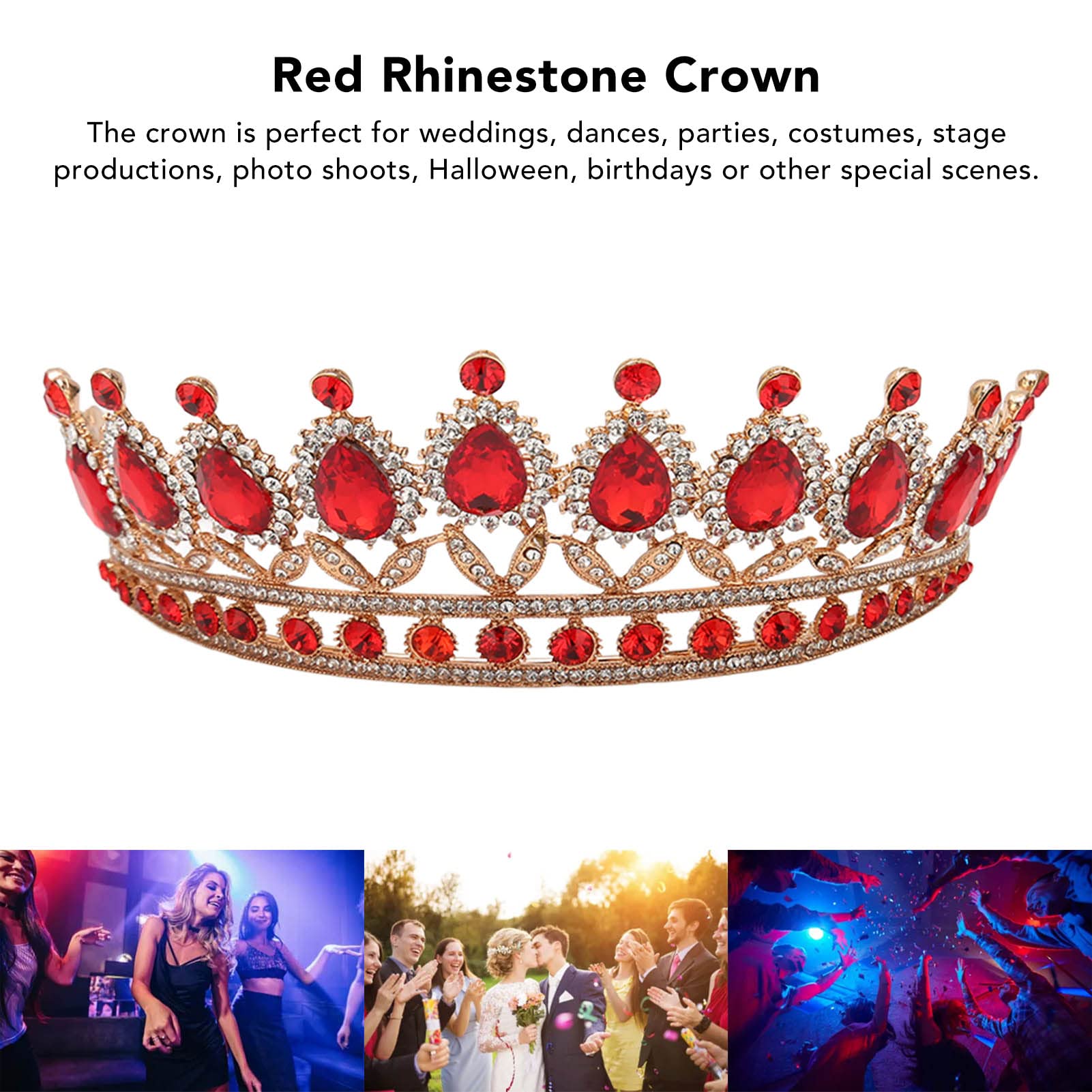Vofler Queen Tiara, czerwona kryształowa korona dla panny młodej, ślubna ozdoba do włosów, bal absolwentów, bal kostiumowy, z grzebieniami, luksusowa