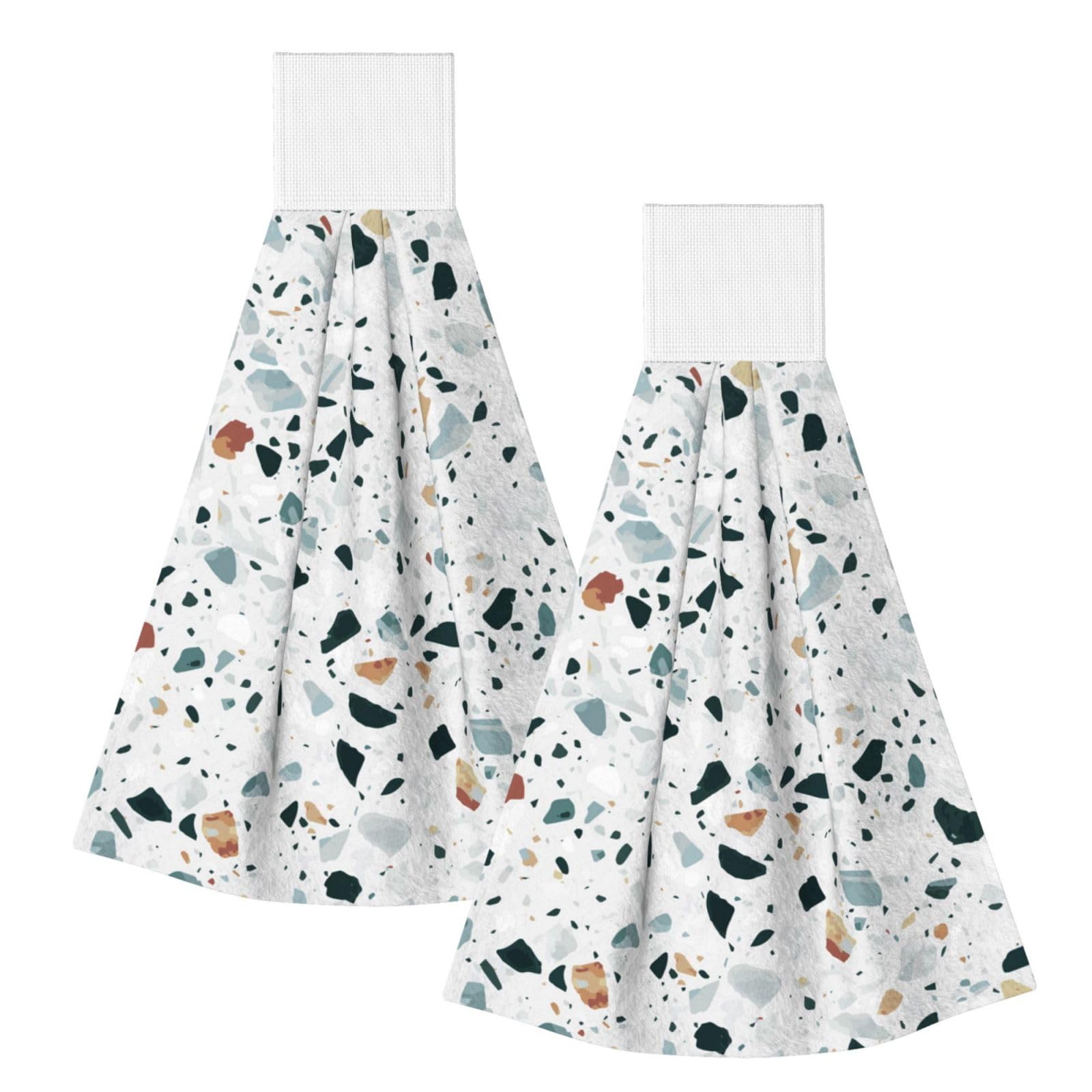 DOPKLNA Terrazzo Marble Pastel, 2 Pcs Hanging Coral Fiber Hand Towels for Bathroom, Absorbent Kitchen Towels