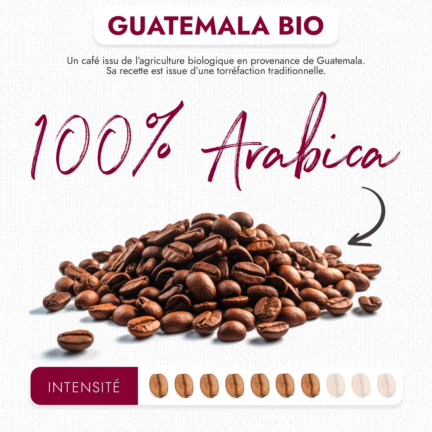 CAFÉS FOLLIET - Café En Grains Bio - Pure Origine Guatemala - Torréfaction traditionnelle - Intensité 7/10-100% Arabica - 1kg