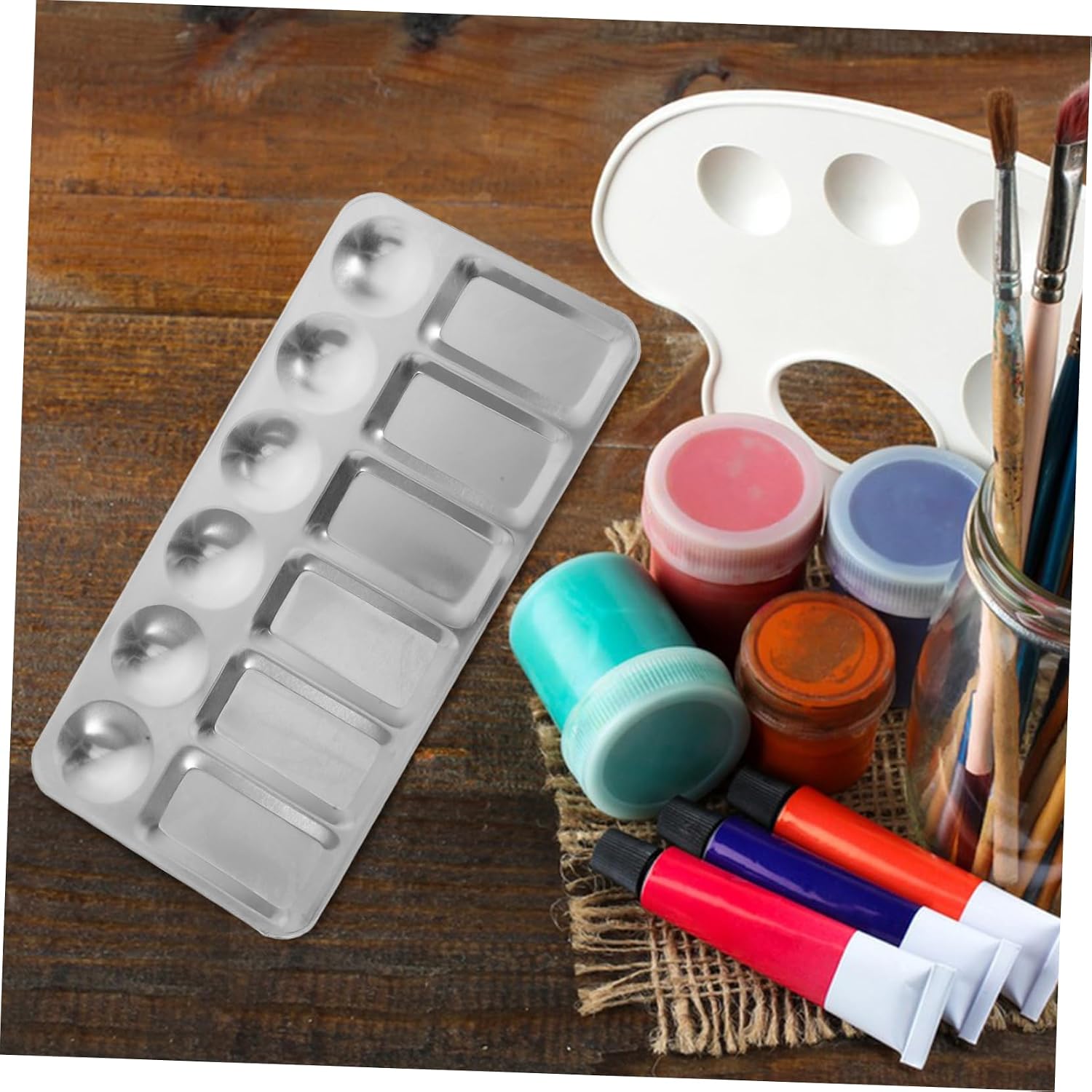 2Pcs Stainless Steel Art with Durable Pigment Mixing Trays for Artists Professionals Students for Painting Crafts More
