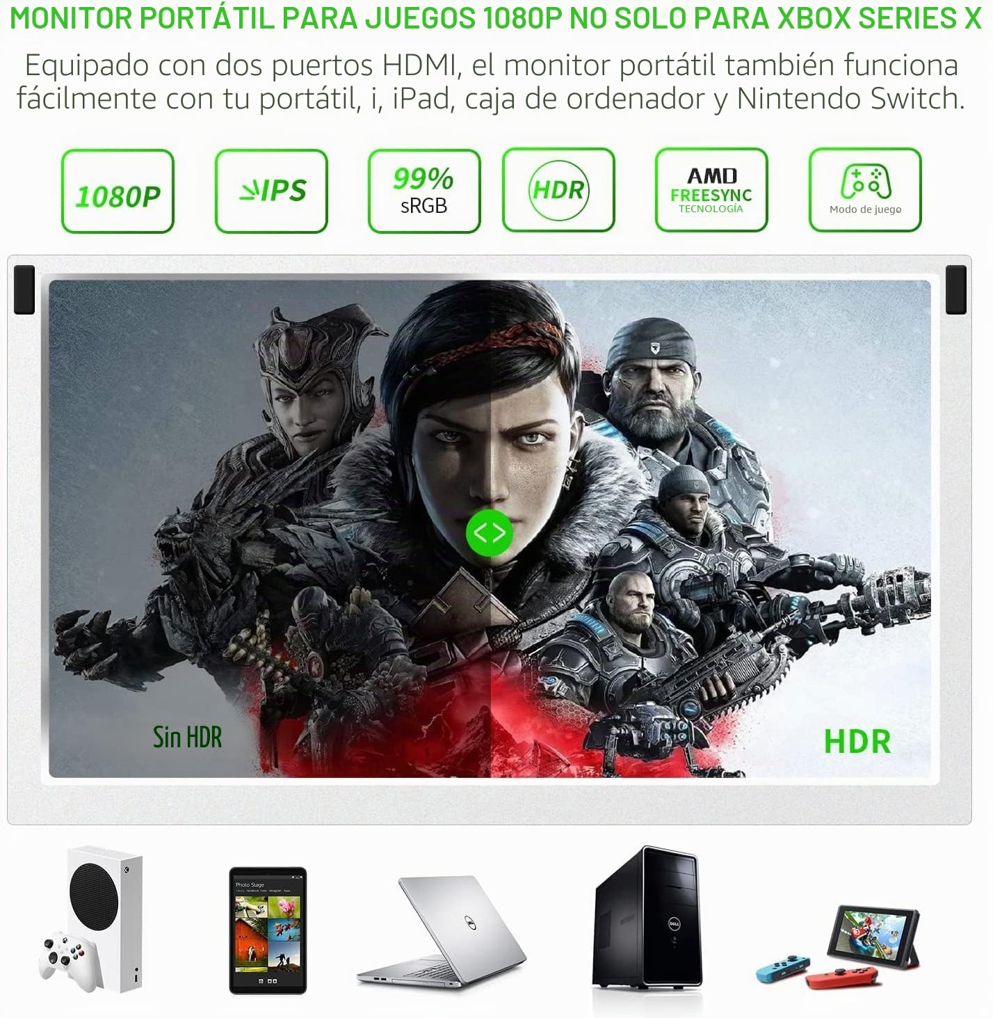 G-Story 12.5" Pantalla Gaming, para Xbox Series S, FHD 1080P Monitor portátil con IPS, HDMI, HDR