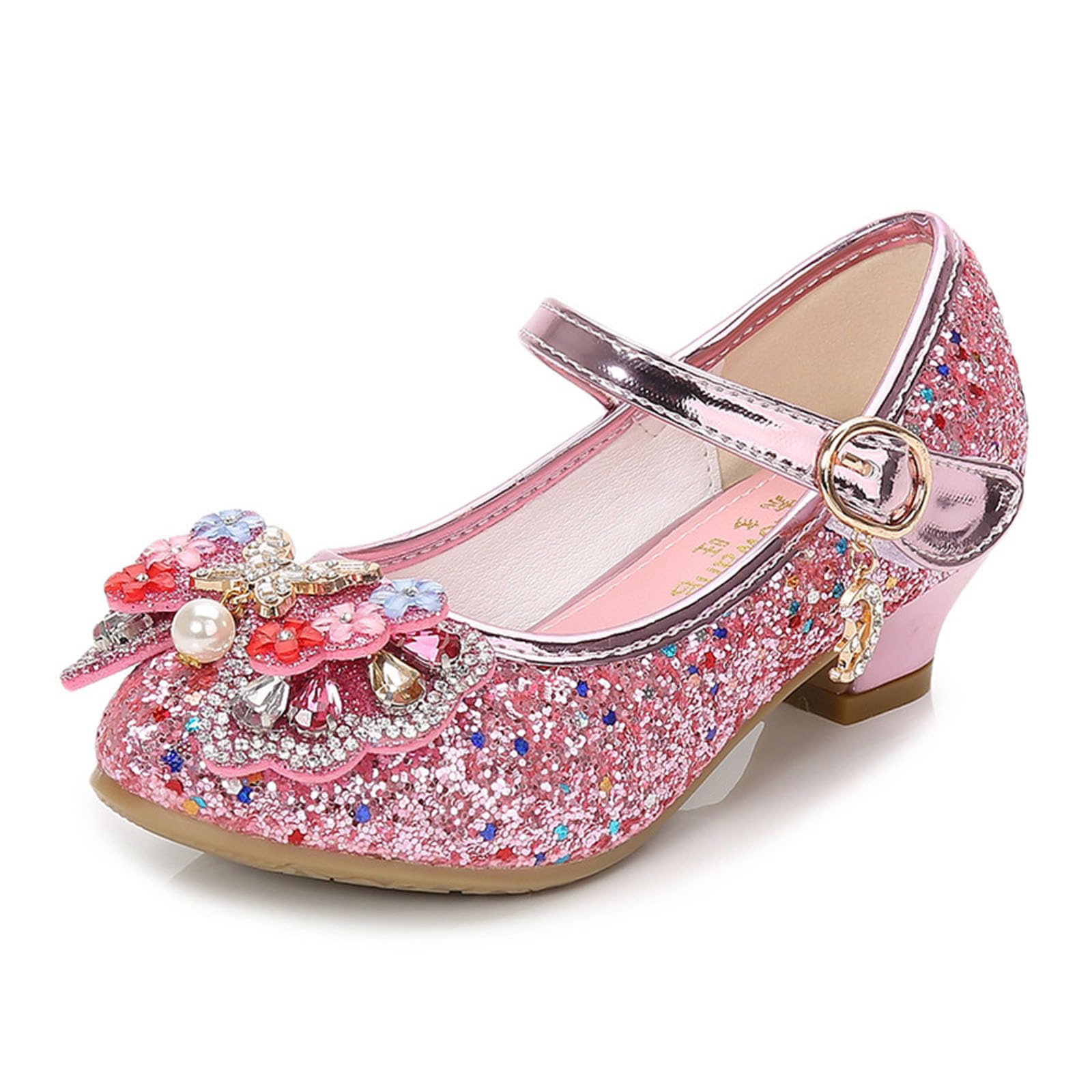 Genérico tacones niña Disfraz Princesa Zapatos Zapatillas de Lentejuelas Antideslizante Niñas zapatos de Tacón zapatillas de Baile para Vestir Fiesta Cumpleaños Boda Infantil 26-38