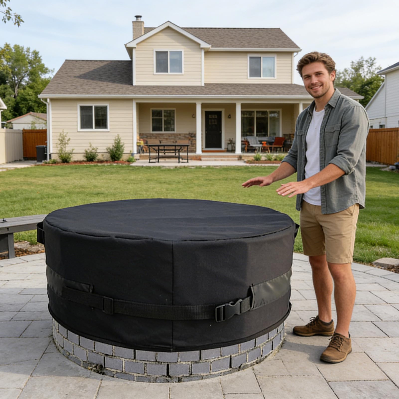 Copertura per Braciere da Esterno Protezione Impermeabile Rotonda per | Coperture antivento per caminetti da patio Casa Vacanze, Patio, Cortile, Giardino, Fattoria, Agricoltori, Inverno