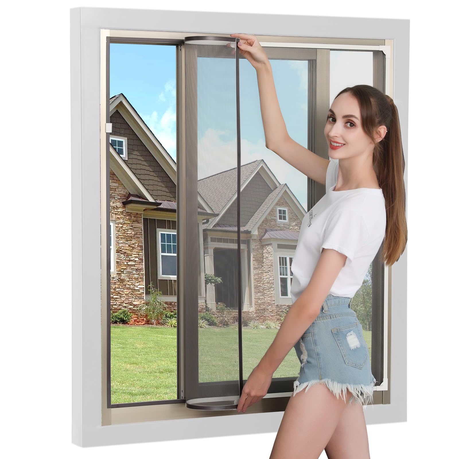 – Adjustable DIY Insect Screen Magnetic Window 190x130cm(75"x51"), Magnetic Frame for Fly Screen, Windows, Mosquito Screen, Washable, Black Net, No Punching Required