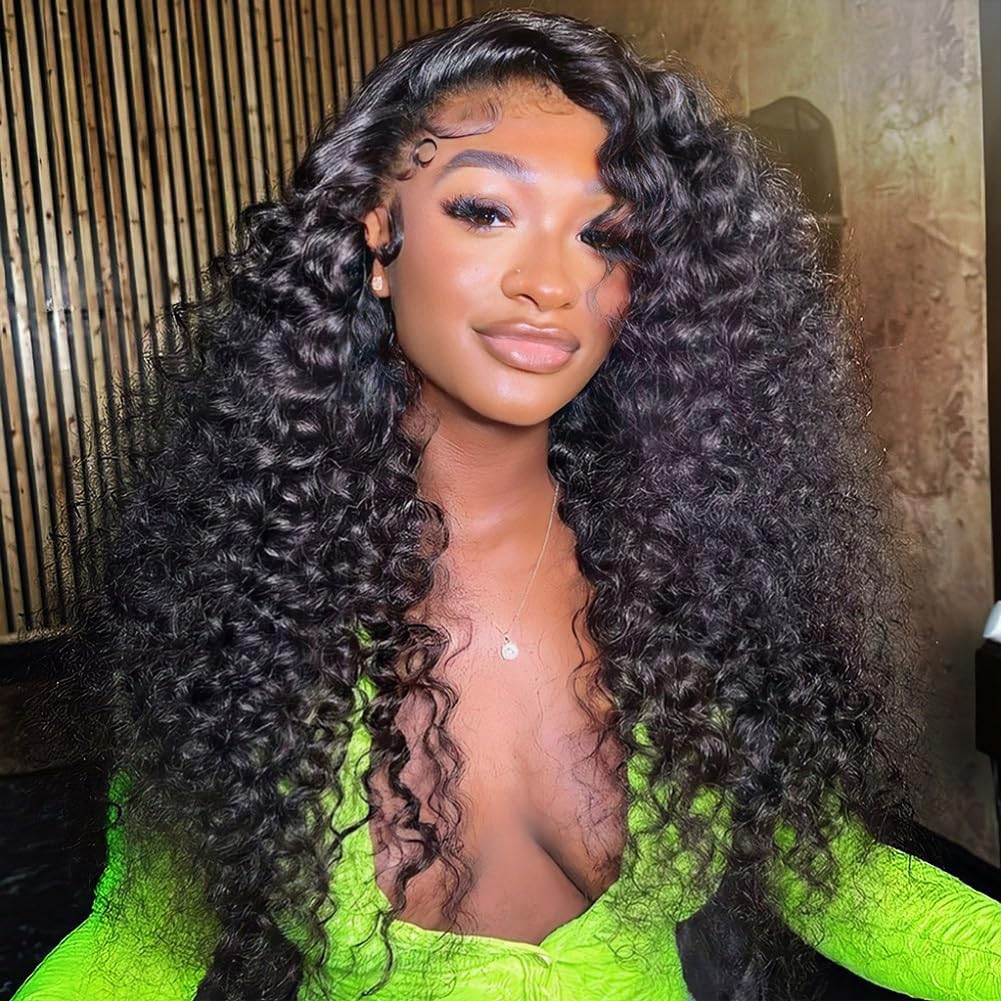 Half Wig Human Hair 200% Density Water Wave Glueless Wear and Go Wig with Adjustable String Seamless Flip Over Invisible Hairline Beginner Friendly Clip-In Headband Wig 16 Inch