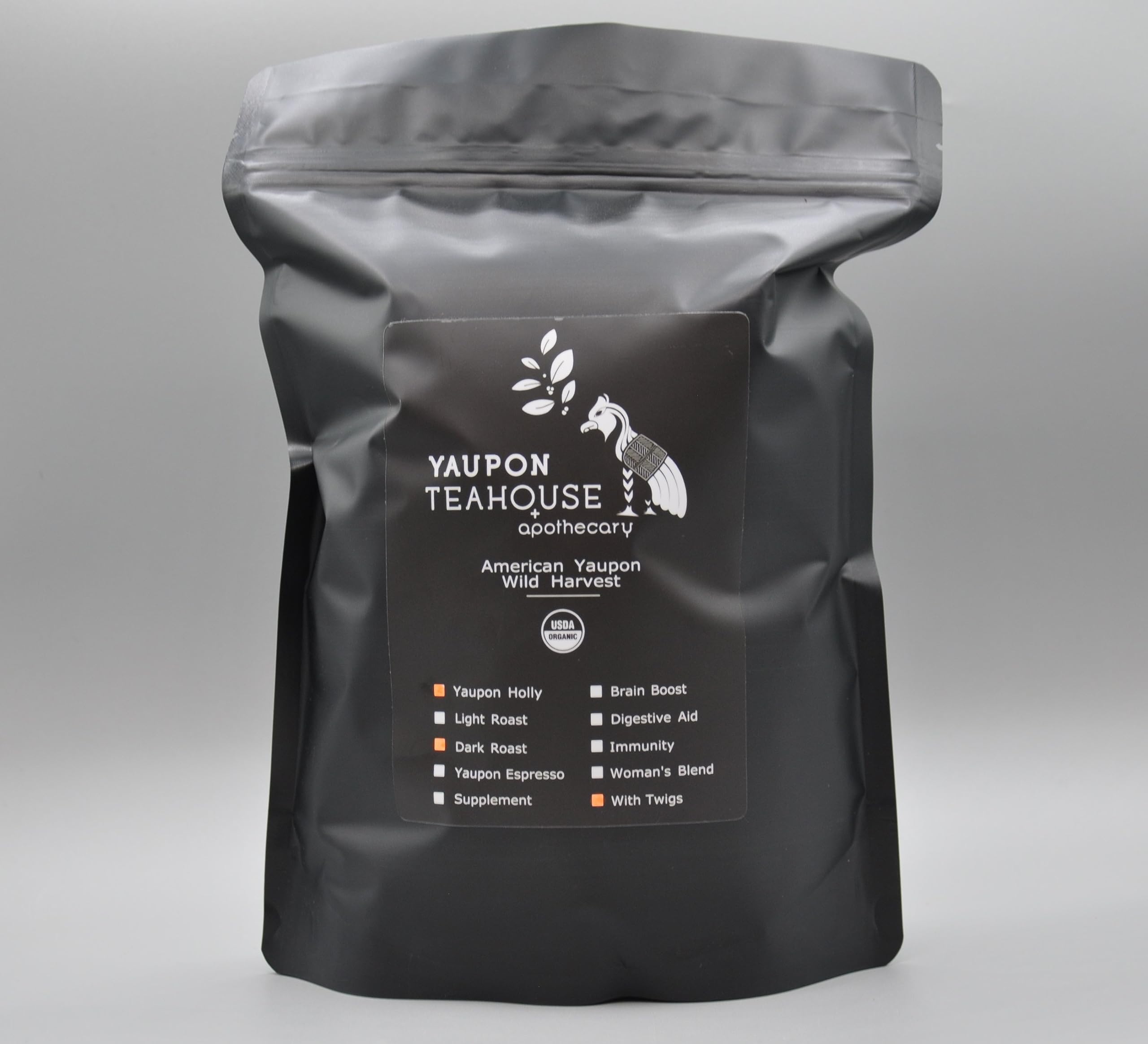 Yaupon Tea Dark Roast - Organic Loose Leaf Tea - All Natural Jitter-Free Caffeine - 1 lb Bulk