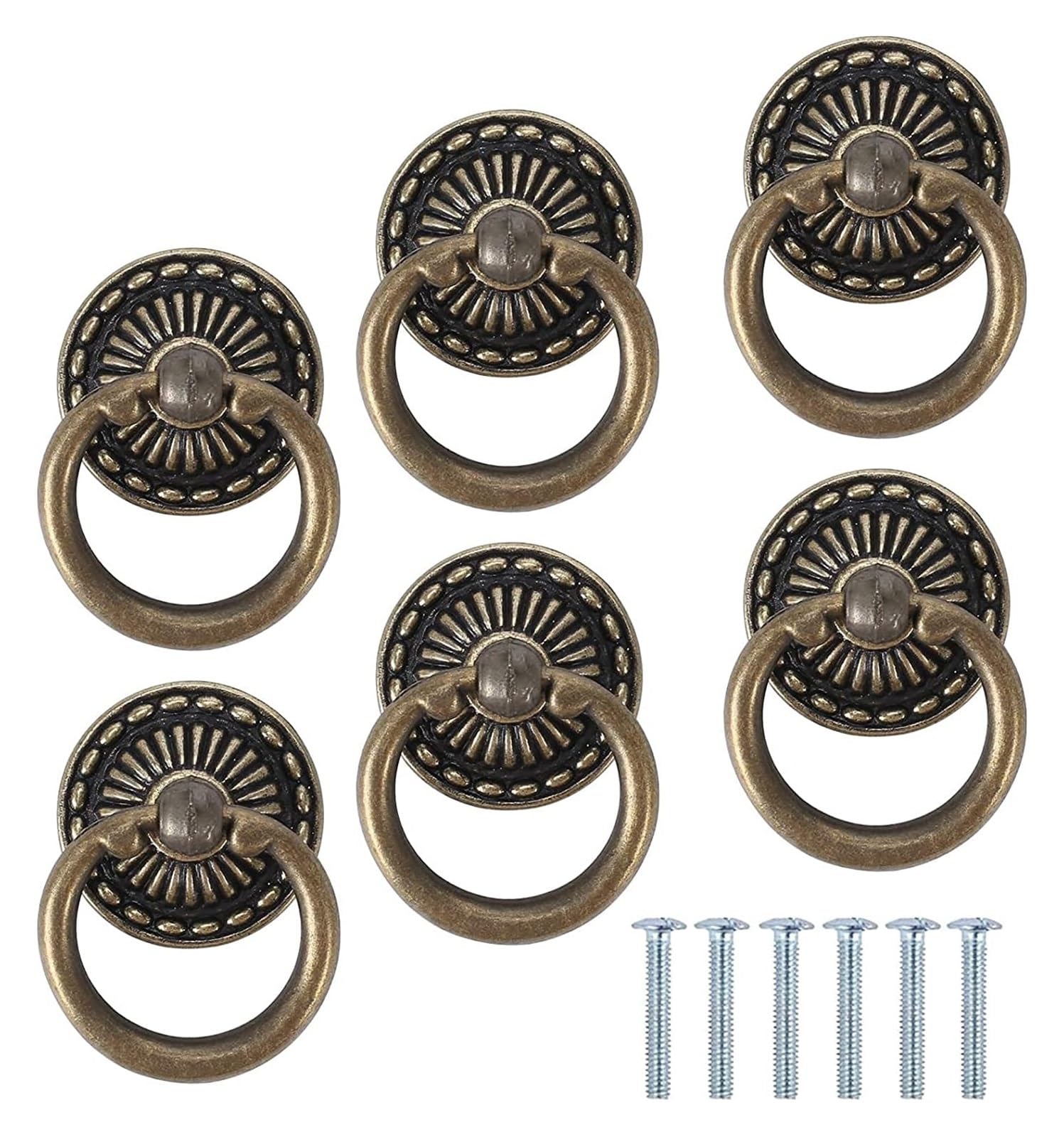 EBZFASO European Style Handles, 6 Pack Ring Drop Pull Handles Single Hole Zinc Alloy Cabinet Drawer Dresser(Bronze)