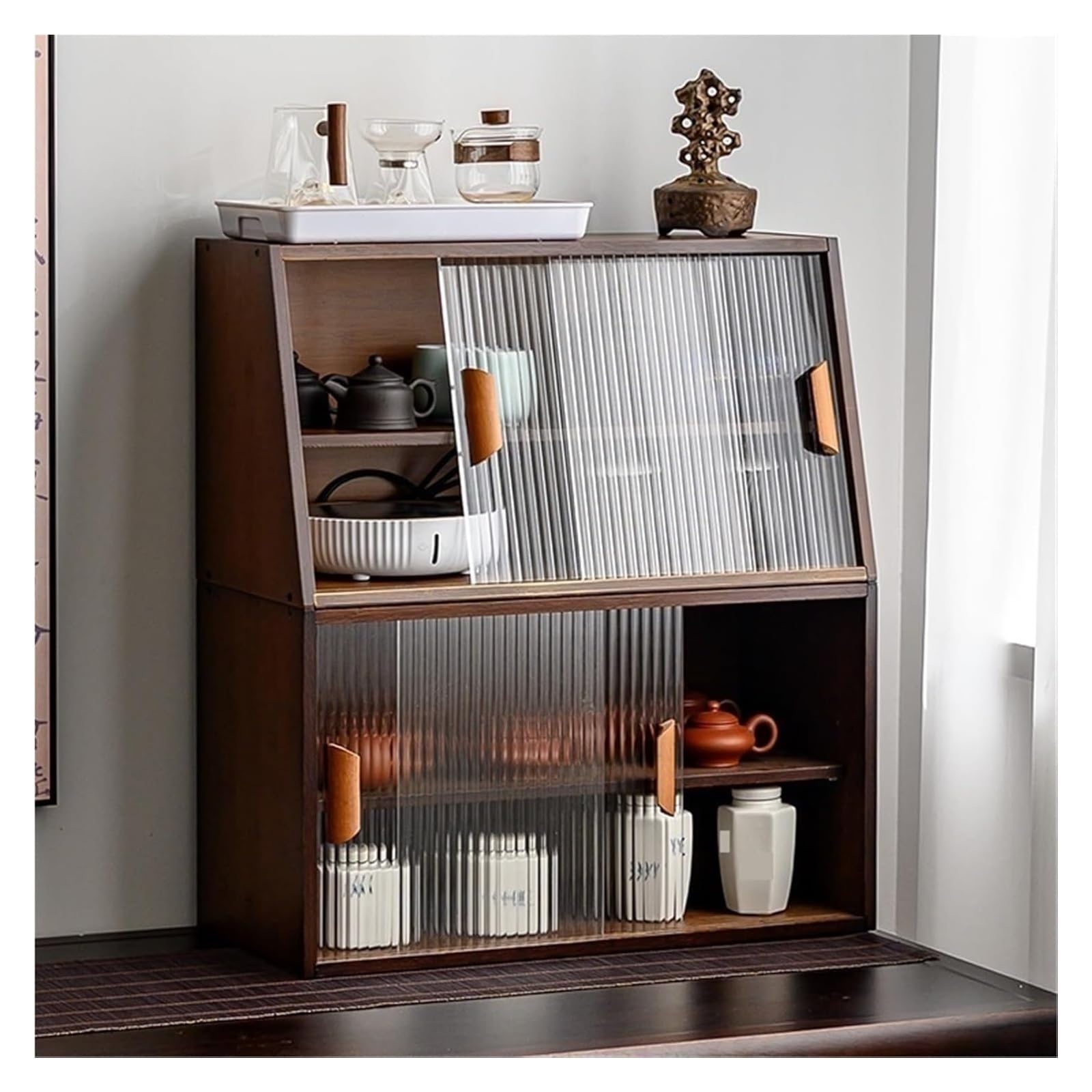 Rangement de cuisine avec porte en verre support à épices à double niveau