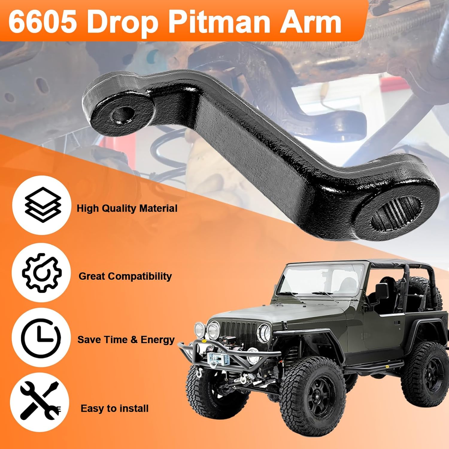 YMT 6605 Drop Pitman Arm Fits for Jeep Cherokee XJ & Comanche MJ 1984-2001, for Jeep Wrangler YJ & TJ 1987-2006, for Jeep Power Steering