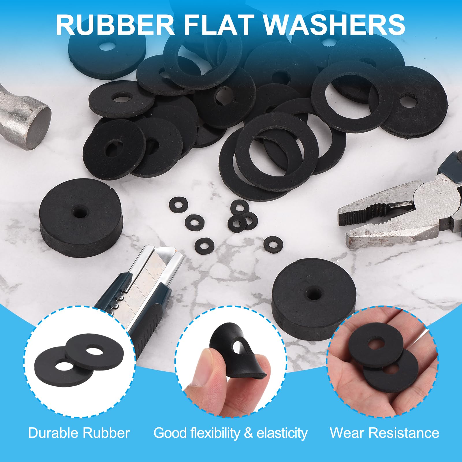 PATIKIL 50 Pcs Flat Rubber Washers 0.35" ID 1.22" OD 0.12" Thickness Sealing Rubber Spacer Gasket for Bolts Faucets Screws Hose Plumbing Black - Image 3