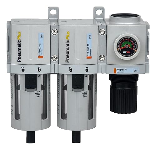 Miniatura 2 de Sistema desecante de aire PneumaticPlus PPC3-N02G de 3 unidades de filtrado, con filtro de partículas de aire, filtro coalescente y regulador de