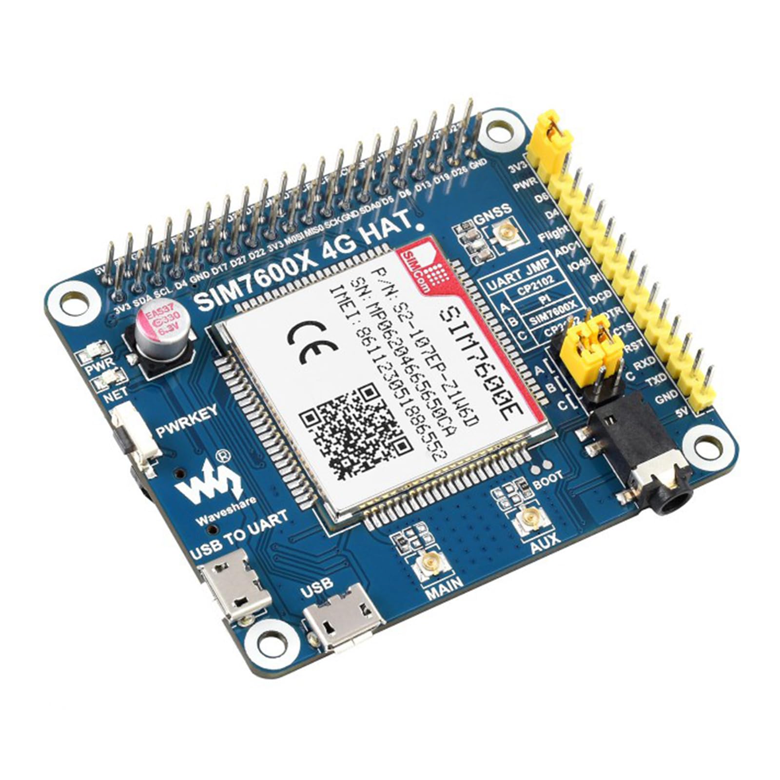 TUOPUONE SIM7600E LTE Cat-1 HAT Compatibile con Raspberry Pi Abilitazione LTE Cat-1/3G/2G Comunicazione e posizionamento GNSS anche per l'Europa