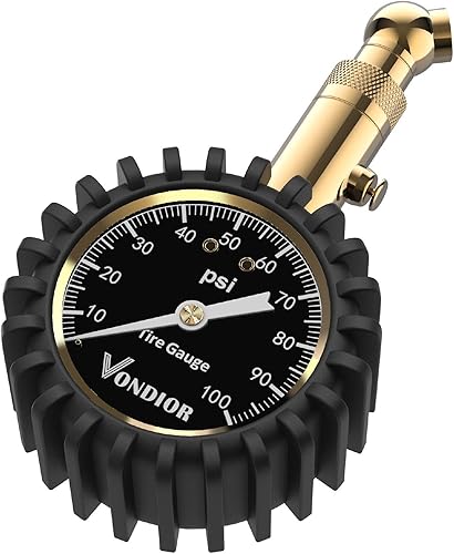 Vondior Medidor de presión de neumáticos (0-100 PSI) resistente, certificado ANSI preciso con dial grande de 2 pulgadas de brillo fácil de leer,