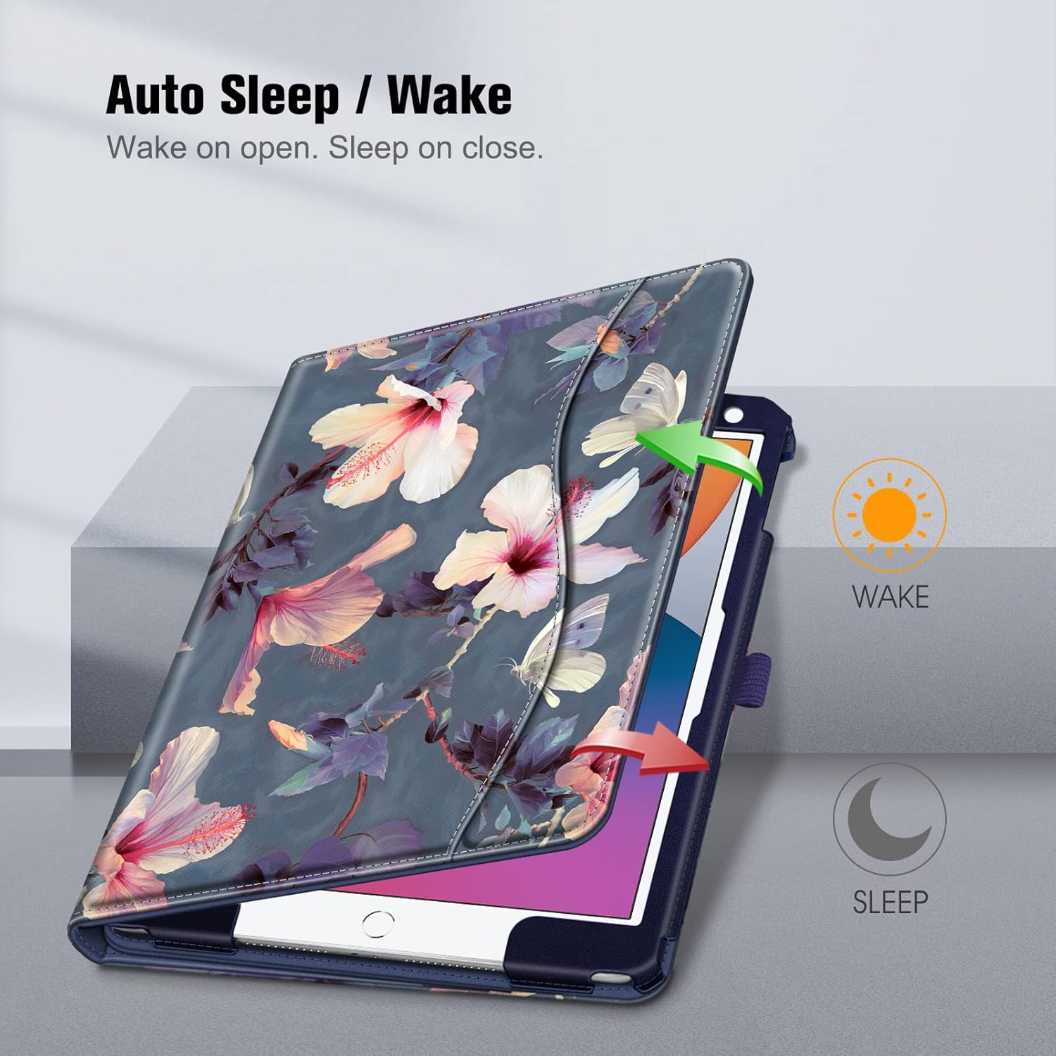 Fintie Case for iPad 9th / 8th / 7th Generation (2021/2020/2019) 10.2 Inch - [Corner Protection] Multi-Angle Viewing Stand Cover with Pocket & Pencil Holder, Auto Sleep Wake, Blooming Hibiscus - Image 3