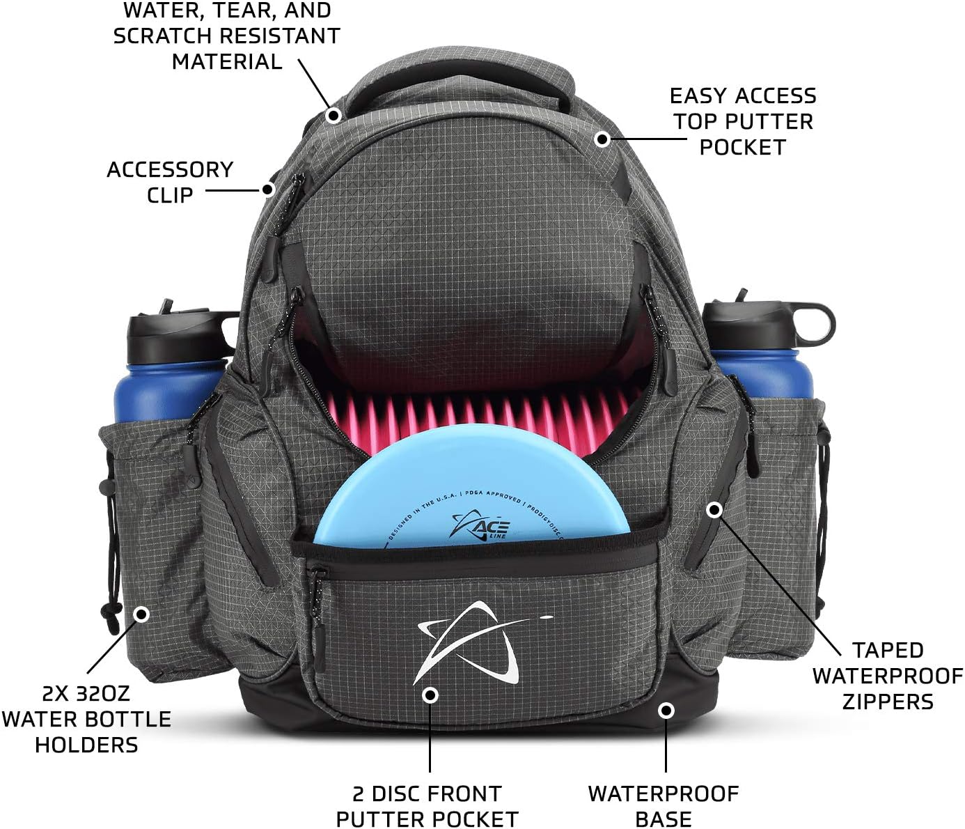 Prodigy Disc BP-3 V3 Disc Golf Backpack | Golf Bag with 20+ Disc Capacity | Large Disc Bag | Tear & Water Resistant
