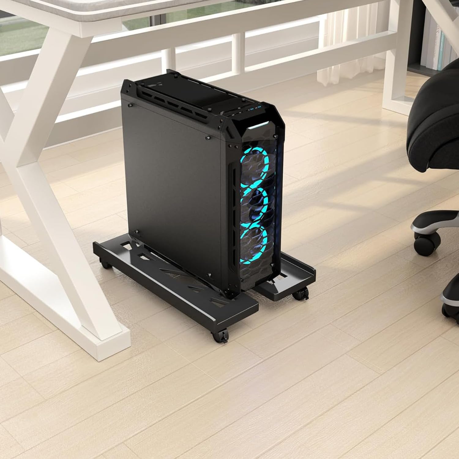 Supporto per PC per PC Tower, Supporto CPU Mobile, Supporto CPU Universale con 4 Ruote, Supporto per Computer Desktop, Studenti, Casa, Carrello CPU Sotto la Scrivania per Gamer Office - Nero