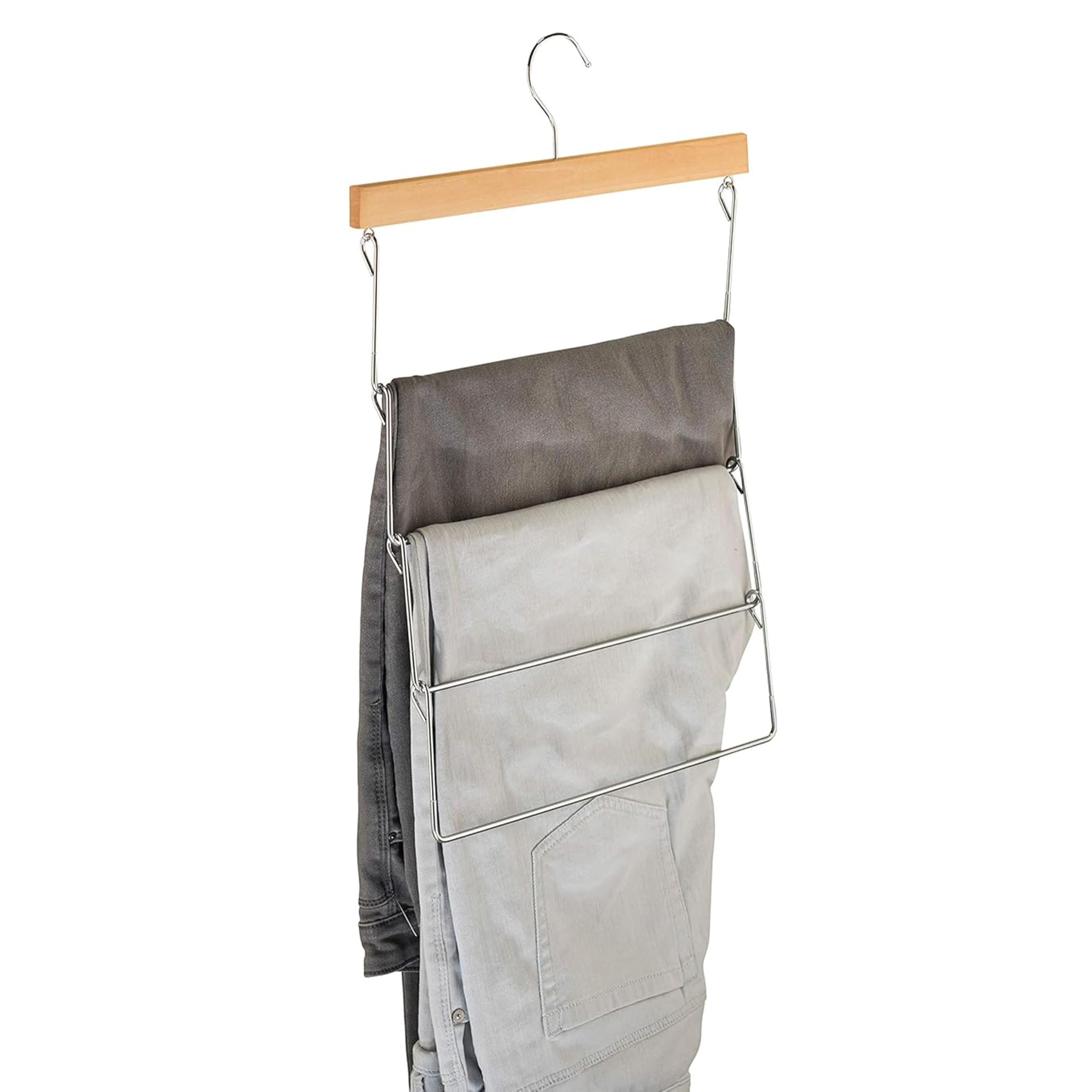 ZOBER 4 Tier Pants Hanger with Wooden Top (Natural, Pack of 1)