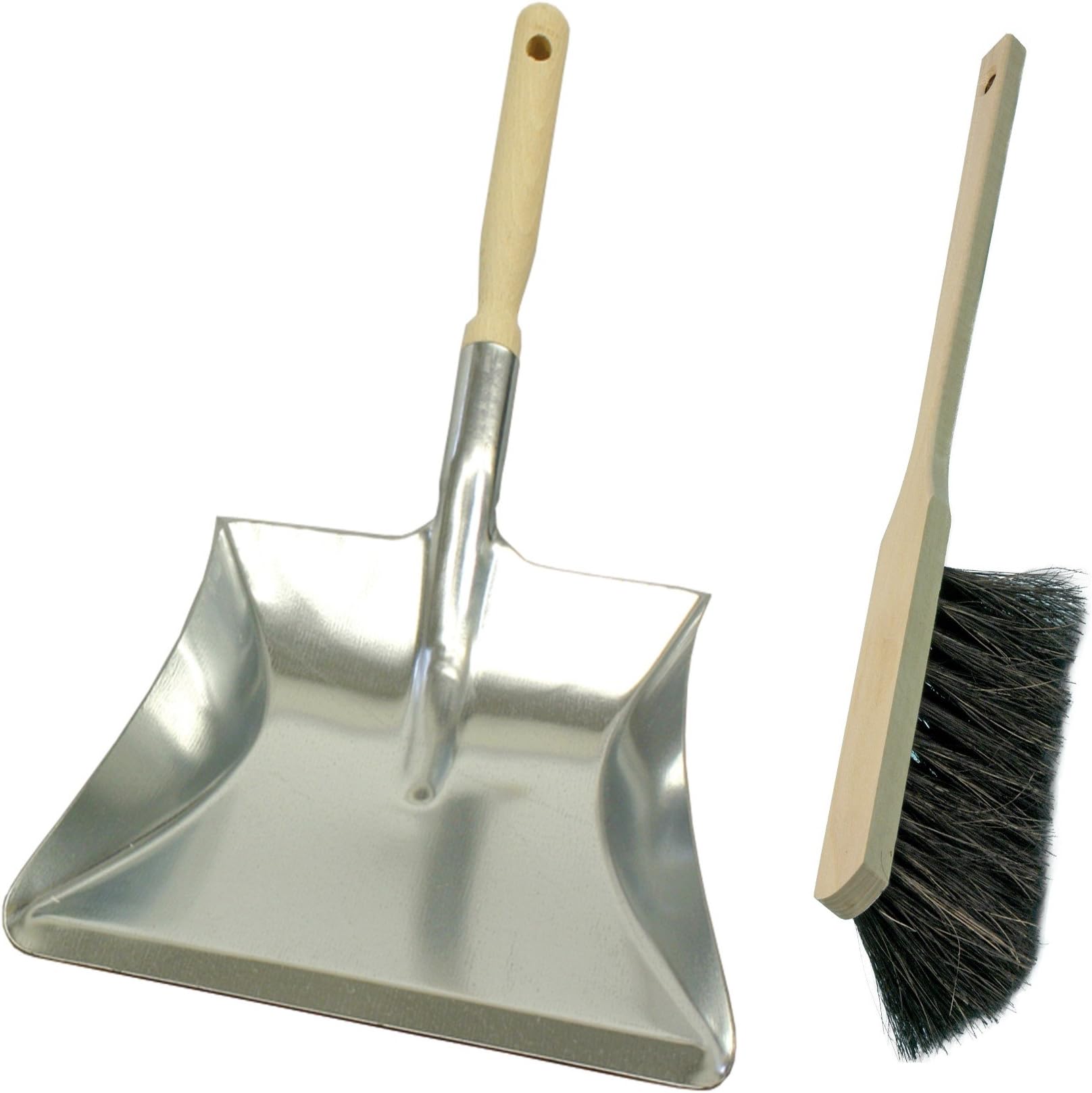 Large Dustpan / Hand Shovel and Long Handled Hand Brush Set (Soft Bristle Dark)