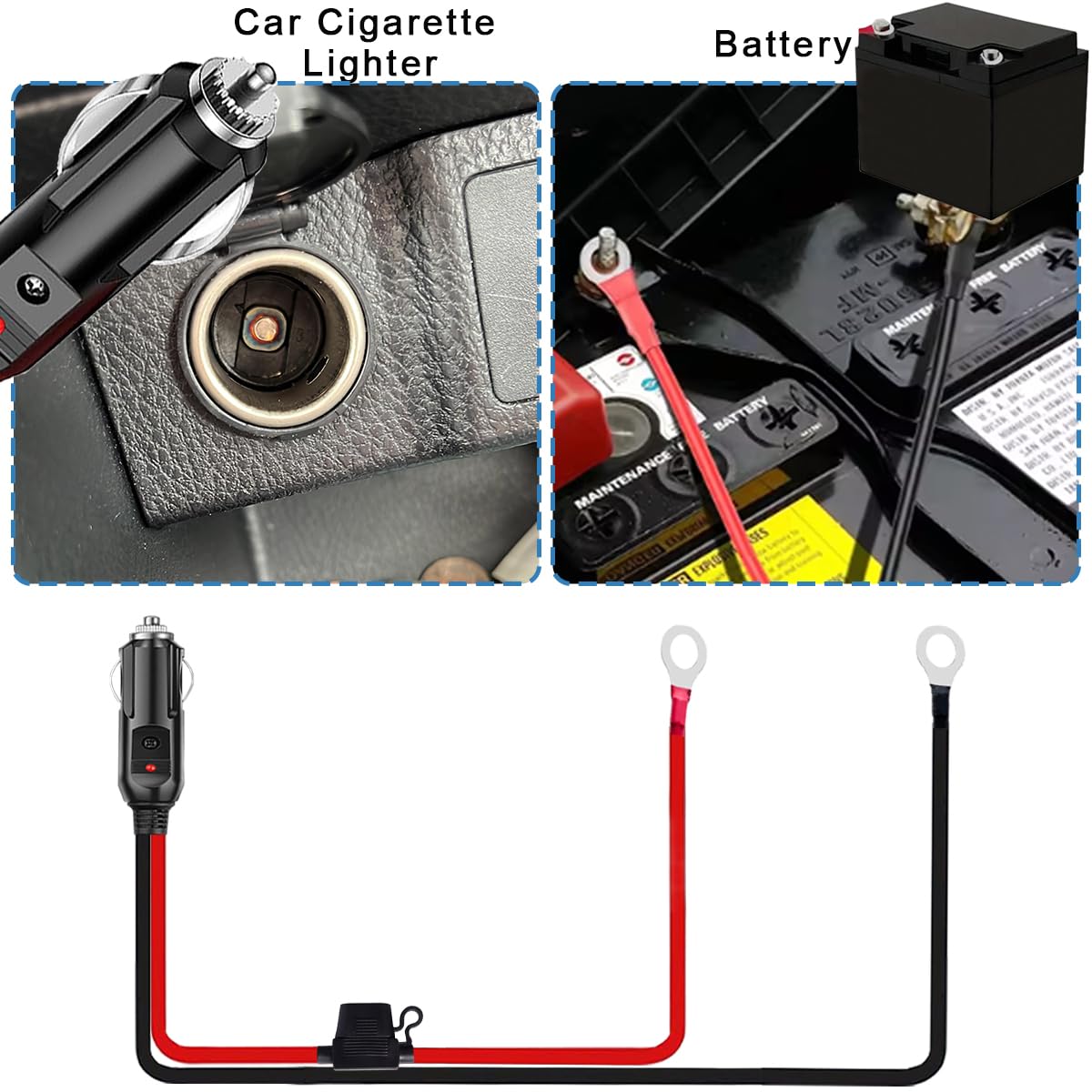 Presa accendisigari resistente Cavo adattatore accendisigari maschio 12 AWG a O-ring con scatola dei fusibili e spia LED per convertitore auto pompa aria barca(1m/3ft)