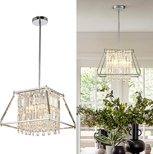HOSSEE Lámpara colgante de cristal para isla de cocina, moderna cromada, lámpara de cristal colgante para comedor, sala de estar, pasillo, porche,