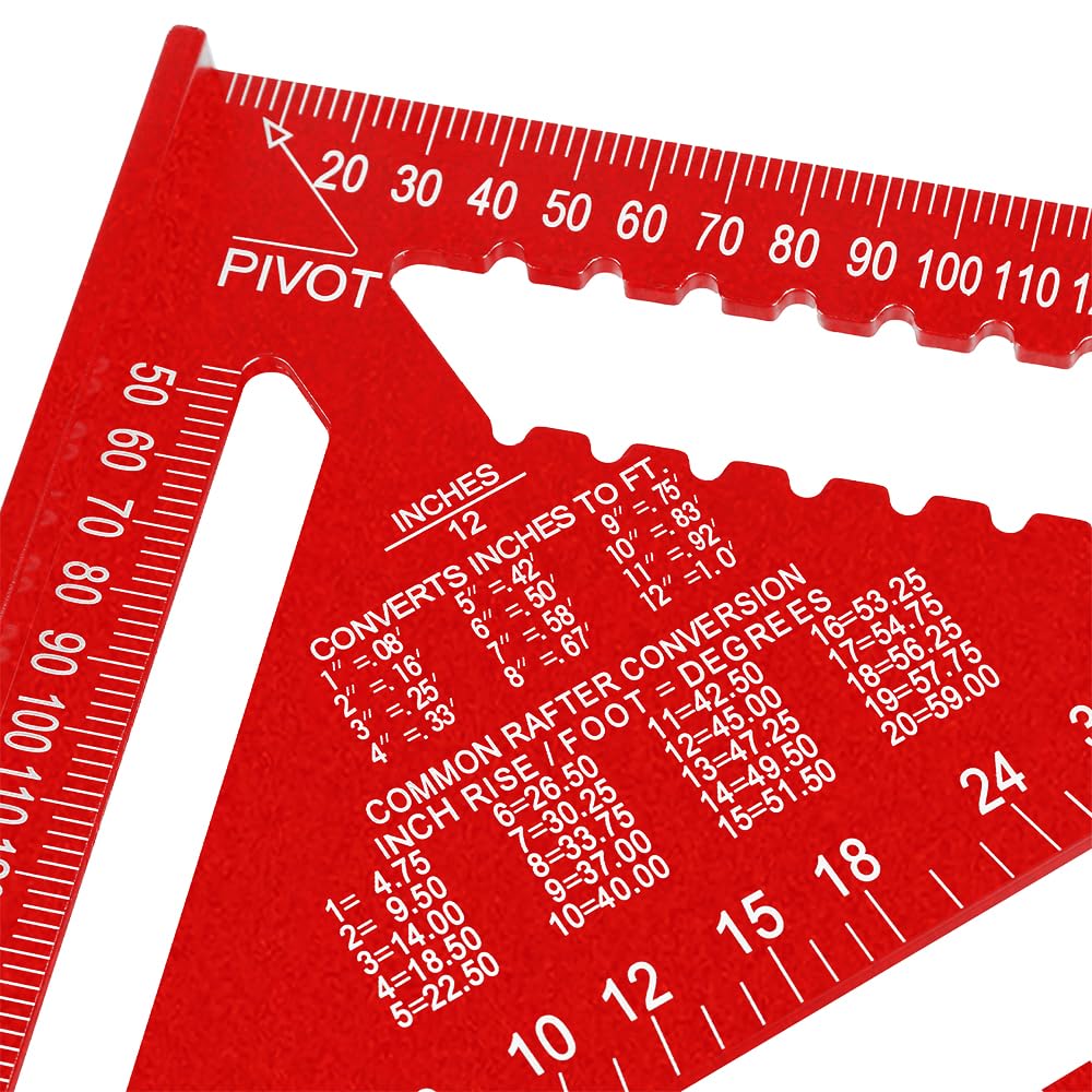 Beslands Rafter Square Metric 12 inch & 7 inch Set Squares, Aluminum Carpenters Roofing Square, Woodwork Tool, Triangle Ruler(Red) - Image 4