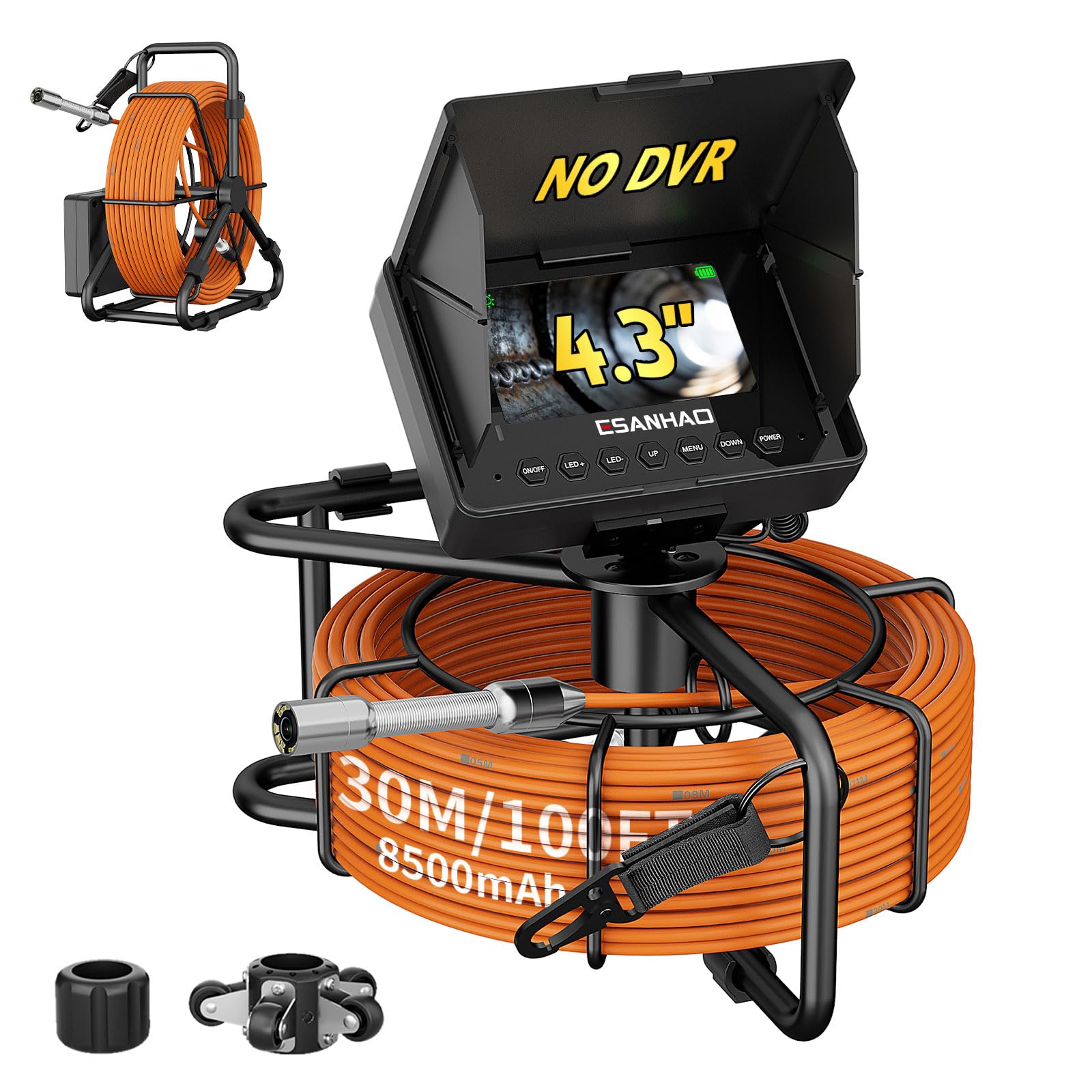 Photo 1 of Sewer Camera 100FT/30M Borescopes Plumbing Snake Pipe Inspection Camera 22mm with 8500Mah Battery 4.3" IPS Screen 12 LEDs HD 1000TVL (22MM NO DVR Function)