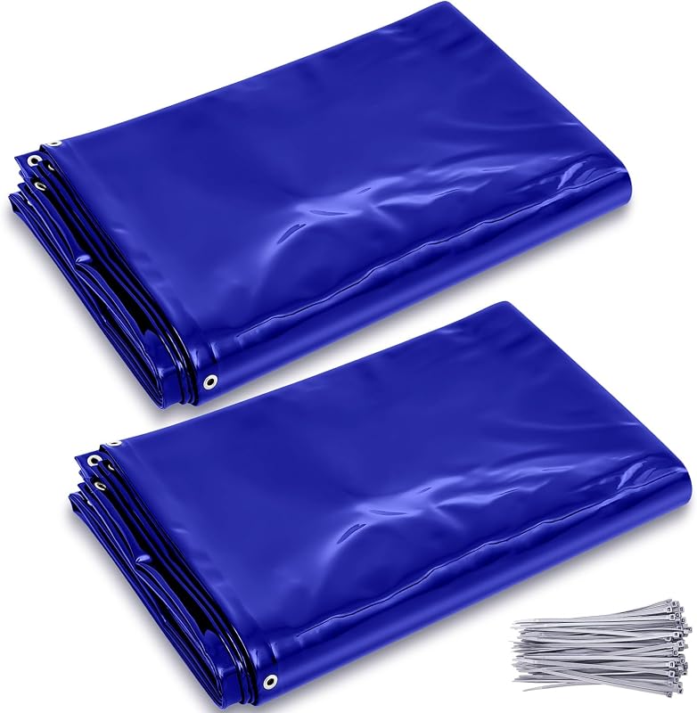 Paquete de 2 pantallas de seguridad para cortina de soldadura con cinturón fijo, 6 x 8 pies, color azul, protector de soldadura de vinilo transparente resistente al fuego para protección contra rayos UV y luz azul