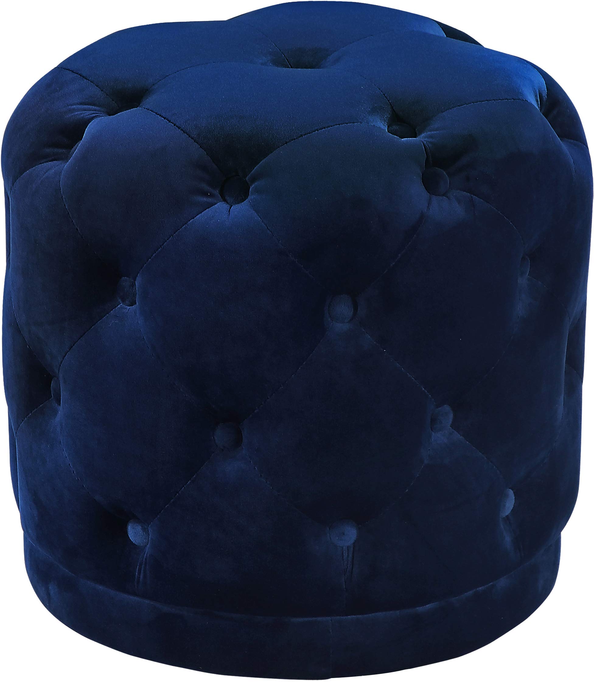 Meridian FurnitureHarper Collection Modern | Contemporary Velvet Upholstered Ottoman / Stool with Deep Button Tufting, Solid Wood Frame, Navy, 18" W x 18" D x 17" H