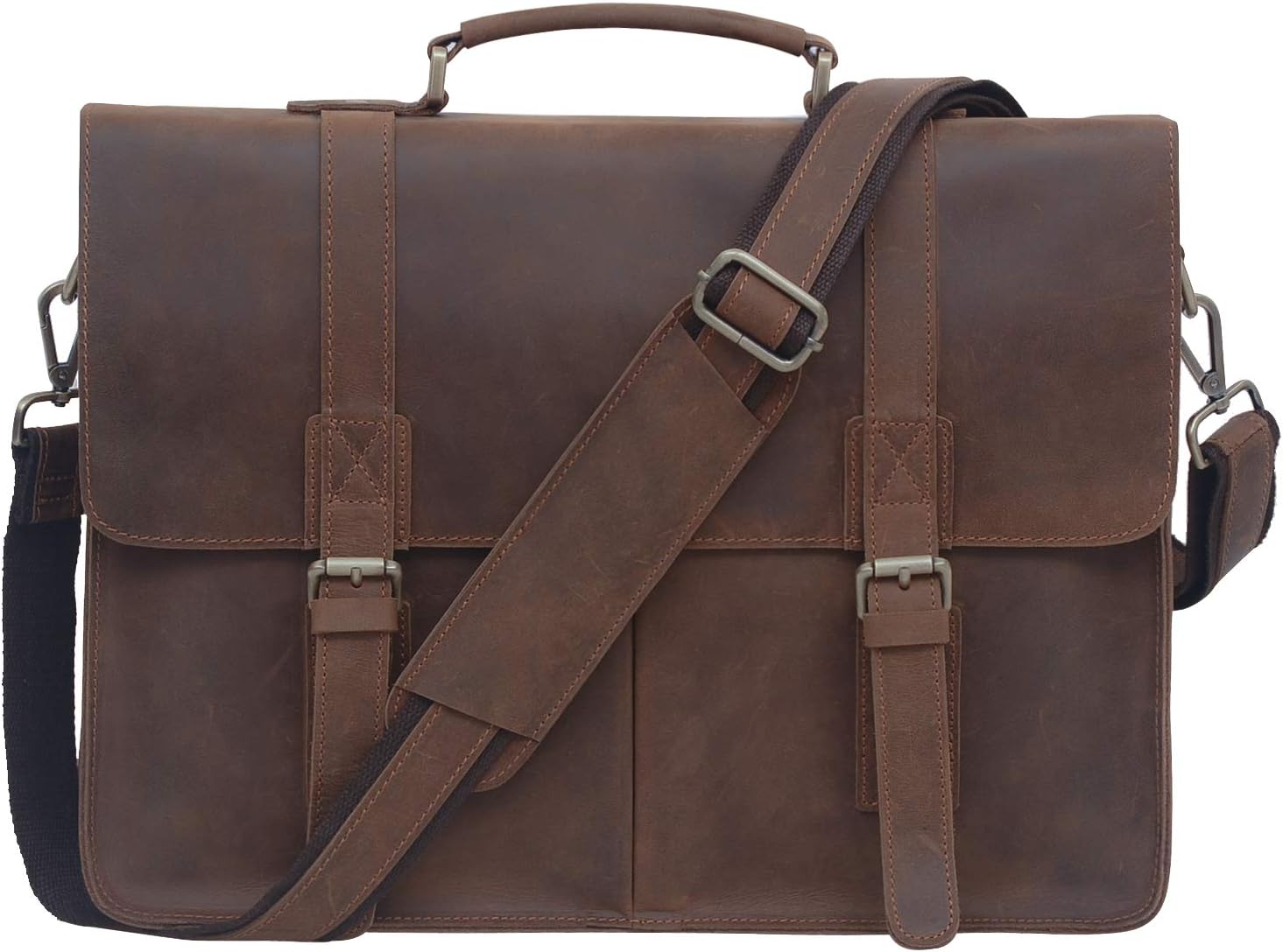 Jack&Chris Leather Briefcase 14'' Laptop Messenger Bag for Men,1805 (Deep Brown)
