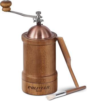 POLIVIAR Manual Coffee Grinder, Coffee Bean Grinder with Adjustable Ceramic Burr, Vintage Style Wooden Hand Coffee Grinder, Large Capacity Burr Coffee Grinder with Brush and Spoon JX2022-CG20 | Coffee Bean Grinder with Adjustable Ceramic Burr, Vintage Style Wooden Handle, Large Capacity, Come With Brush and Spoon