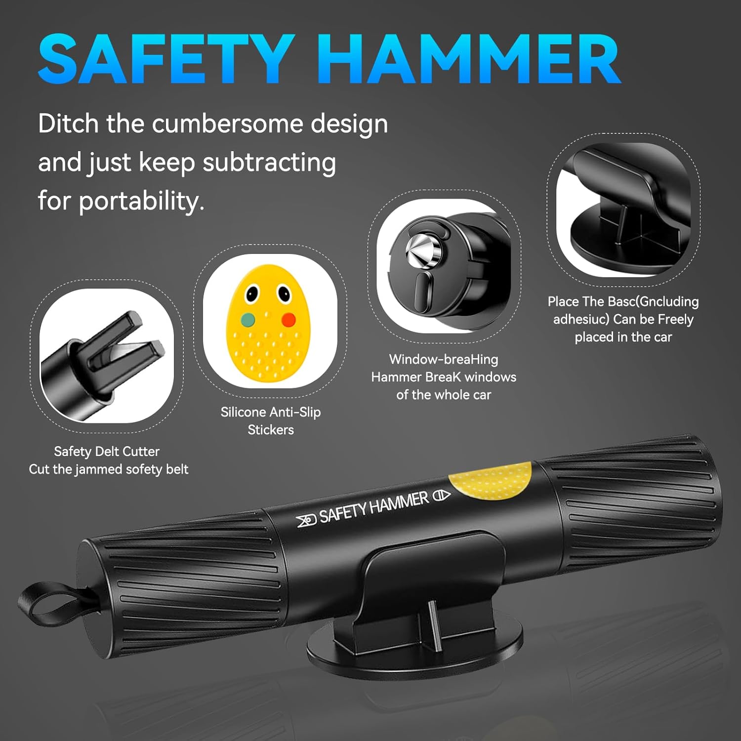 Safehammer - 2026 Upgraded Safe Hammer Glass Breaker Under Water, Car Hammer Seatbelt Cutter Window Breaker Emergency Escape Tool, Safehammer Glass Breaker for New Cars (3PCS)