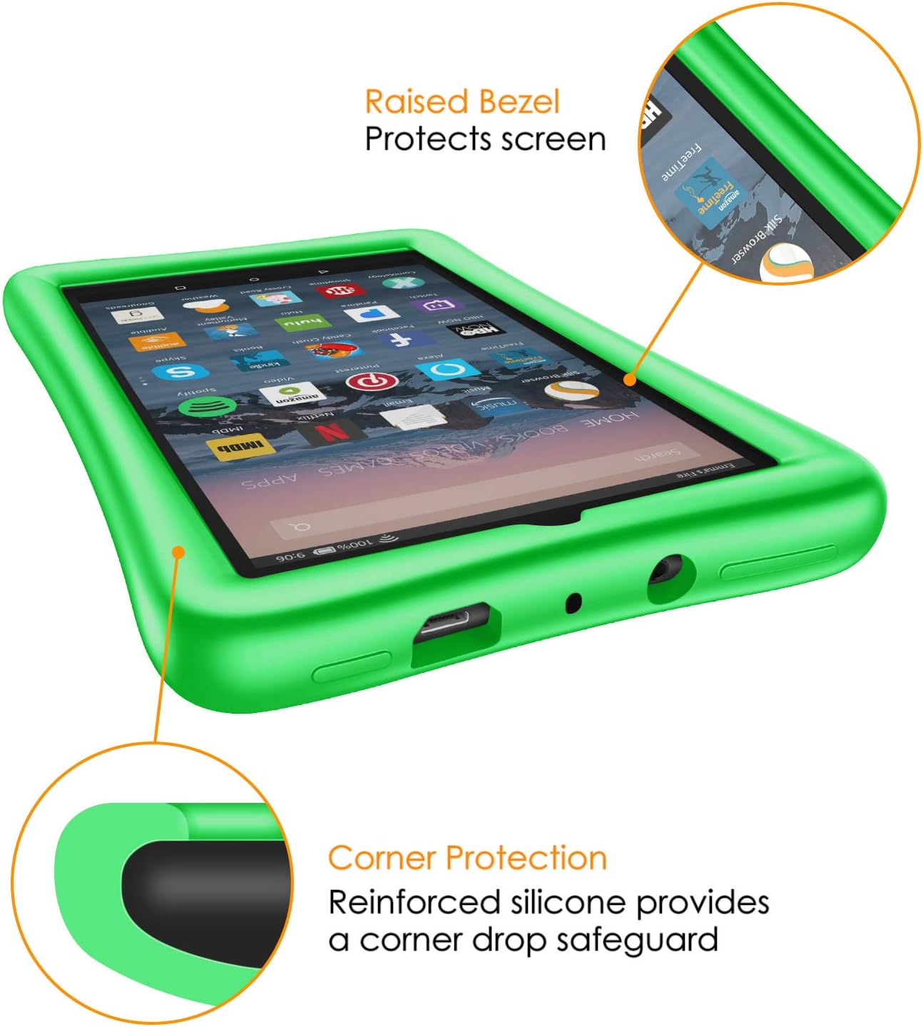Fintie Silicone Case for All-New Amazon Fire 7 Tablet (9th Generation, 2019 Release) - [Honey Comb Series] [Kids Friendly] Light Weight [Anti Slip] Shock Proof Protective Cover, Green