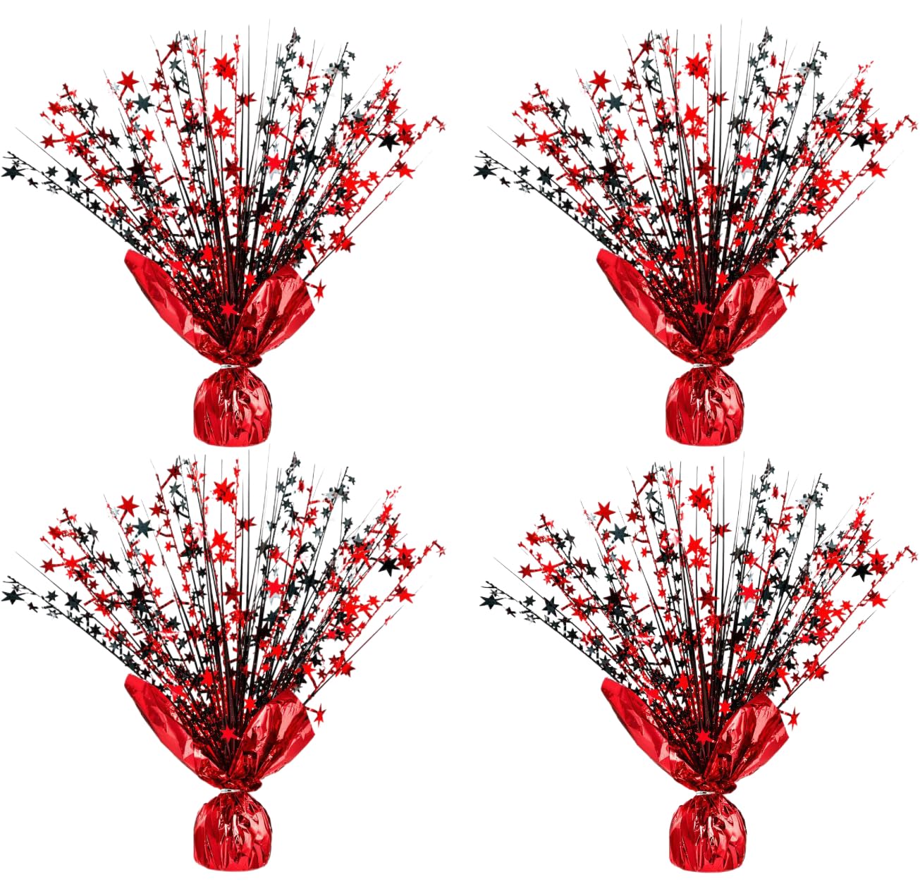 Photo 1 of 4 Pack Metallic Foil Spray Centerpiece Stars for Wedding, Birthday, Anniversary, Christmas Table Decor, Holiday Festival Baby Shower Graduation Mantle Party Decorations (Red&Black)