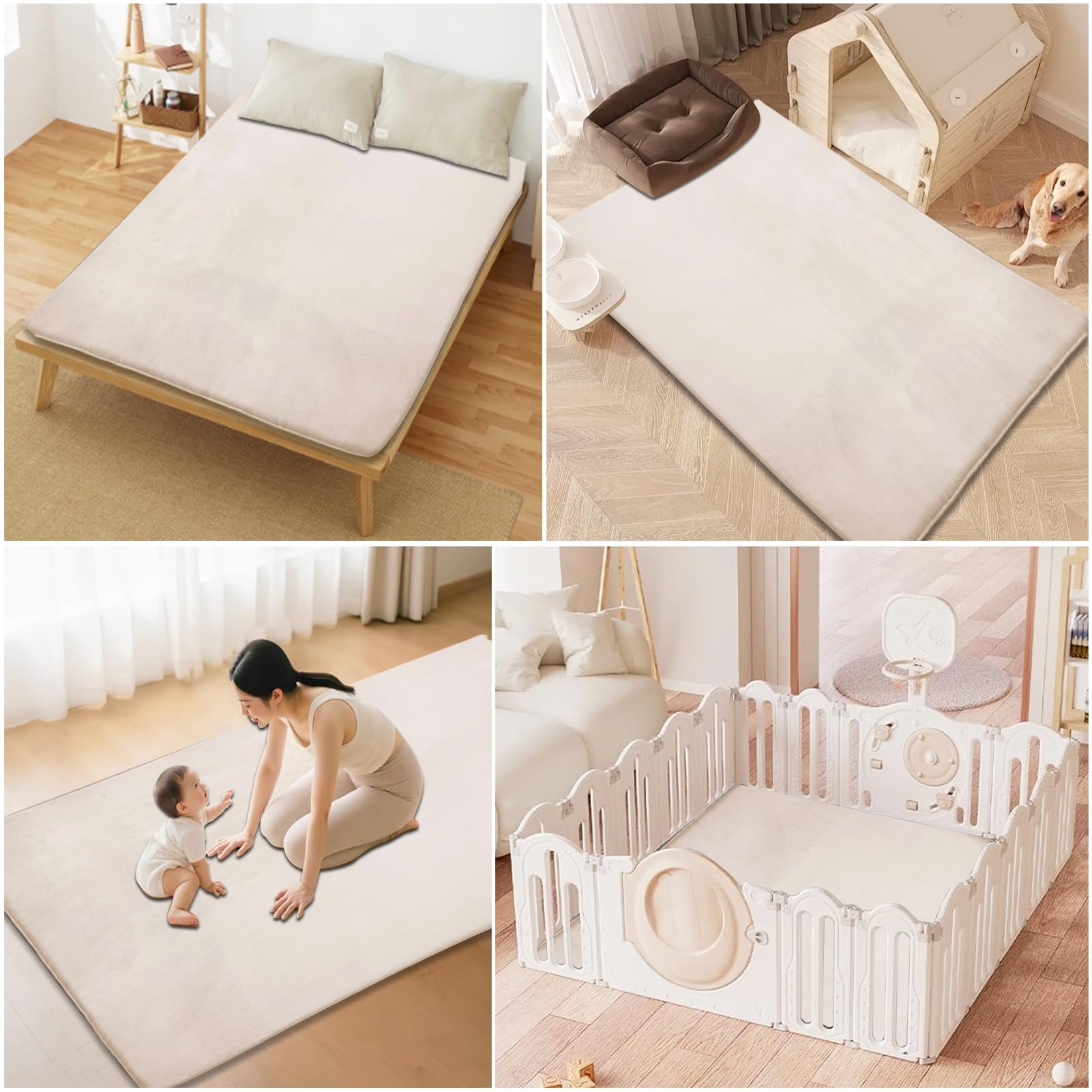 Tappetino da Gioco per Bambini in Velluto di Corallo Spesso 3 cm, 160 x 230 cm Marrone Chiaro Tappetino per Bambini Antiscivolo Tappeto for Gattonare e Giocare per Pavimento per Bambini e Neonati