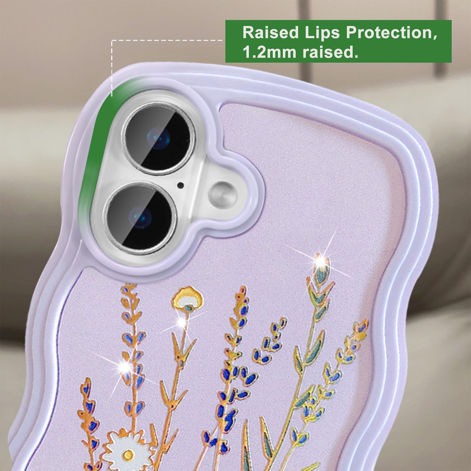 UEEBAI for iPhone 16 Case, Floral Wave Frame Cute Curly Anti-slip Flower Case with Aesthetic Pattern - Image 3