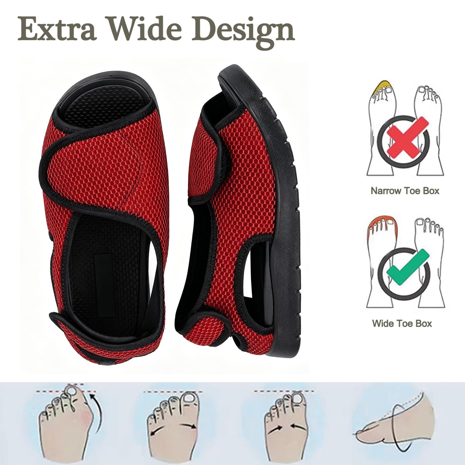 Gaatpot Sandali per Diabetici Donna Scarpe Ortopediche Uomo Larghi a Strappo Sandali Riabilitativi Regolabili Apertura per Piedi Gonfi