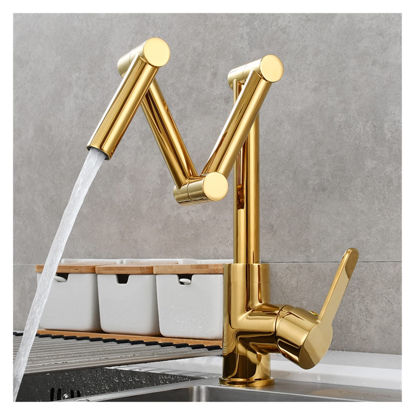 Copper Folding Kitchen Faucet Wash Basin Sink Retractable Hot and Cold Faucet Sitting Universal Rotating Faucet Easy to Install(Titanium)