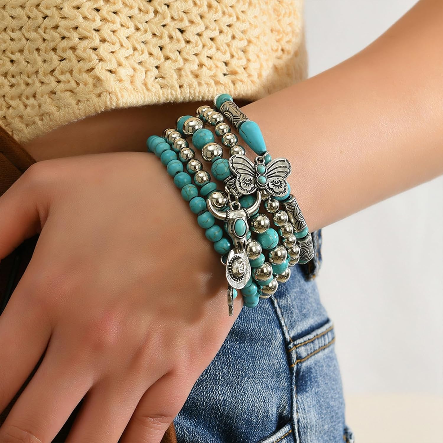 Boho Turquoise Bracelet for Women Stack Beaded Bracelets Western Bracelets Country Jewelry for Women - Image 2